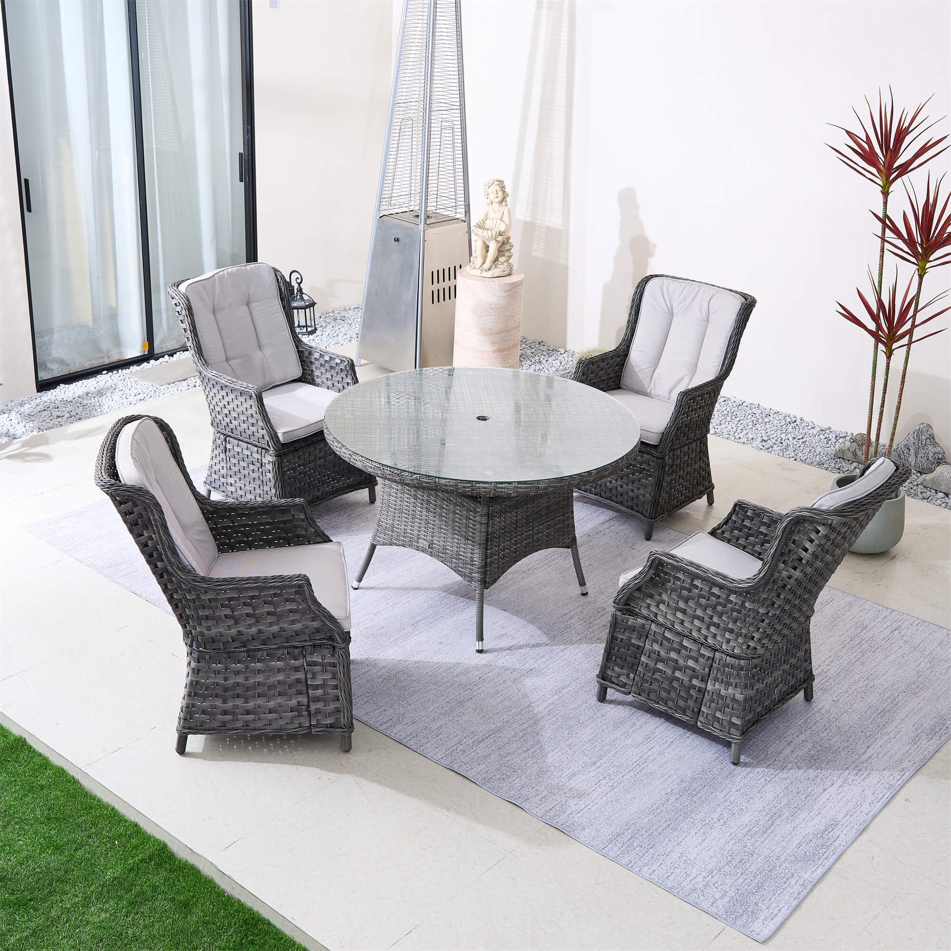 4-Seater Outdoor PE Wicker Dining Set with Round Table and Cushions(PAD-1709+010) - Abrihome