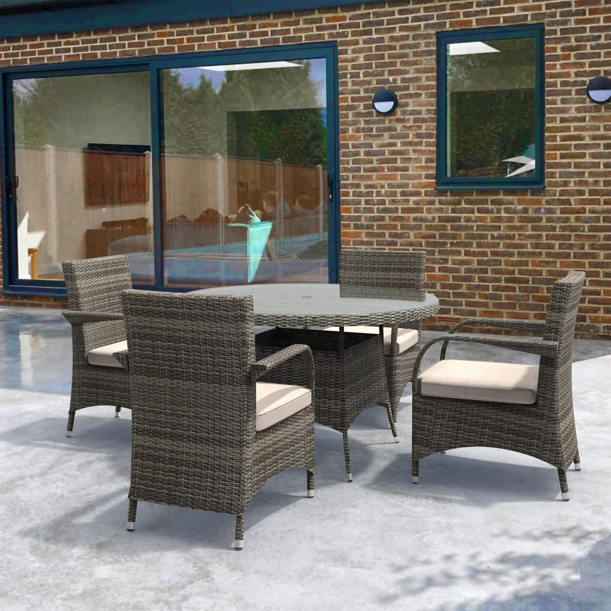 5-Piece Outdoor Aluminum Wicker Dining Set(PAD-1709+1122) - Abrihome
