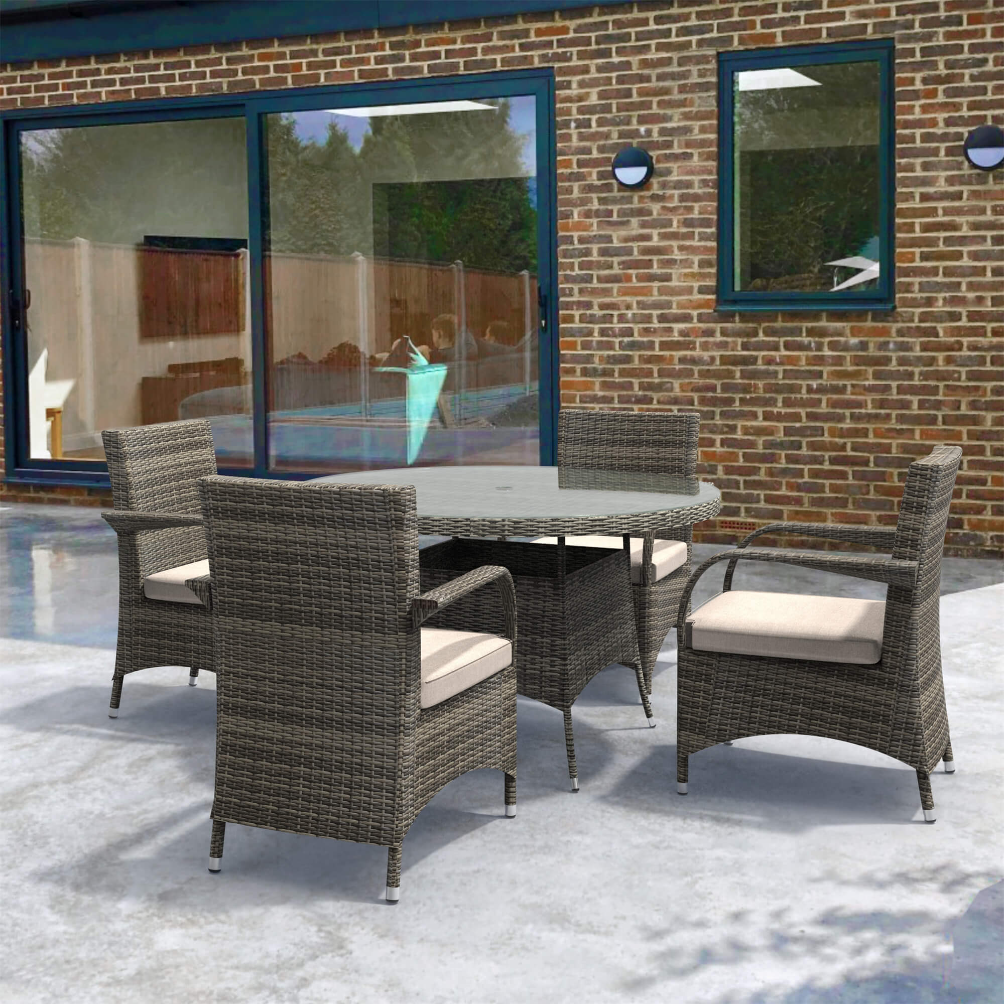 5-Piece Outdoor Aluminum Wicker Dining Set(PAD-1709+1122) - Abrihome