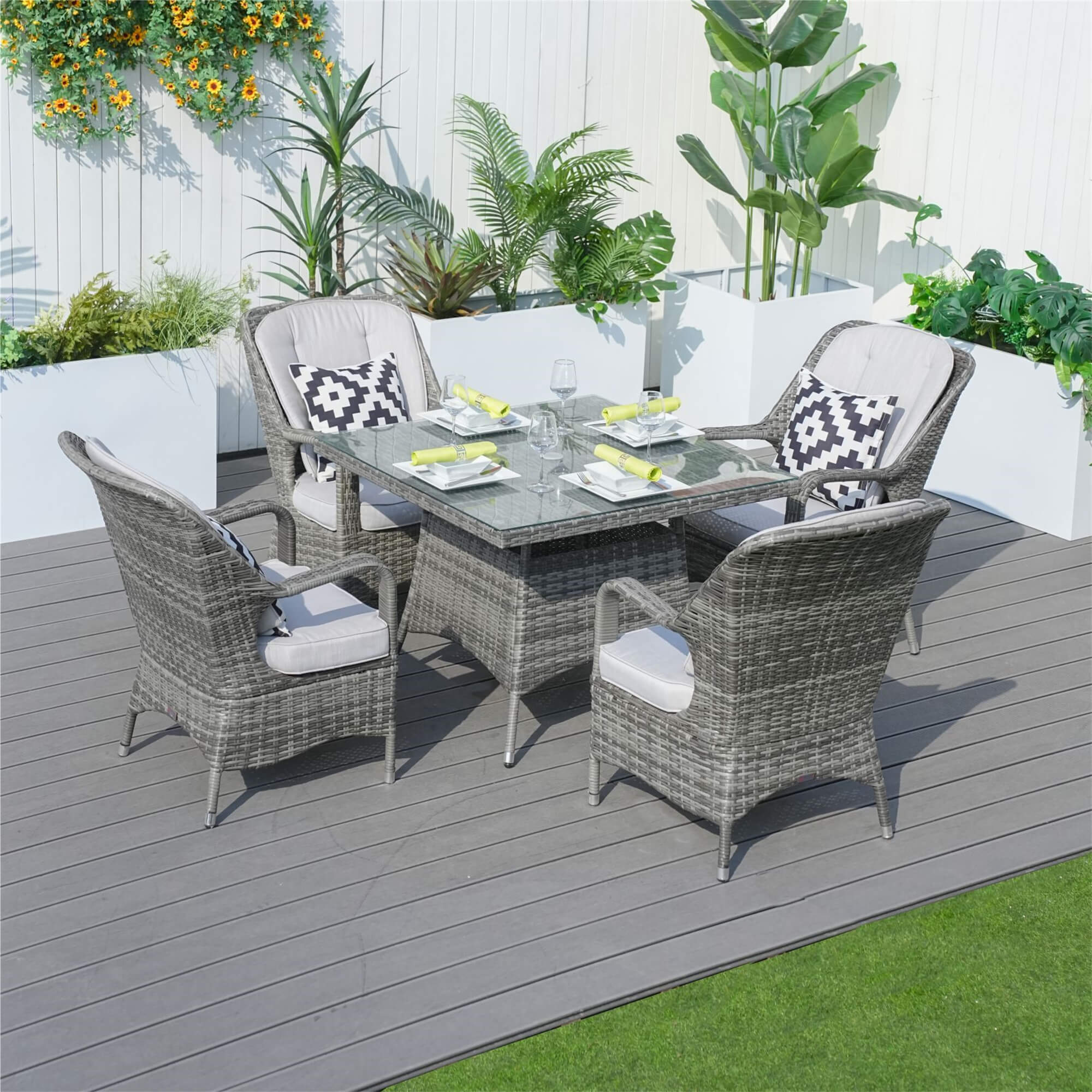 4-Seater Outdoor PE Wicker Dining Set with Square Table & Cushioned Chairs(PAD-1710+010) - Abrihome