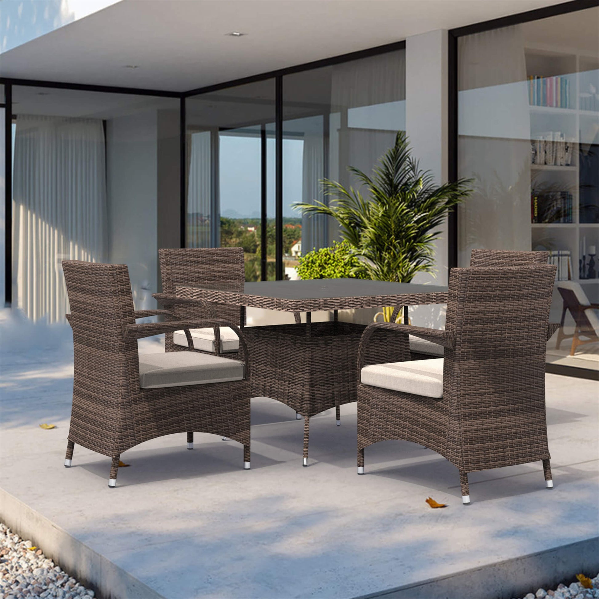 4-Seater Outdoor PE Wicker Dining Set with Square Table (PAD-1710+1122) - Abrihome