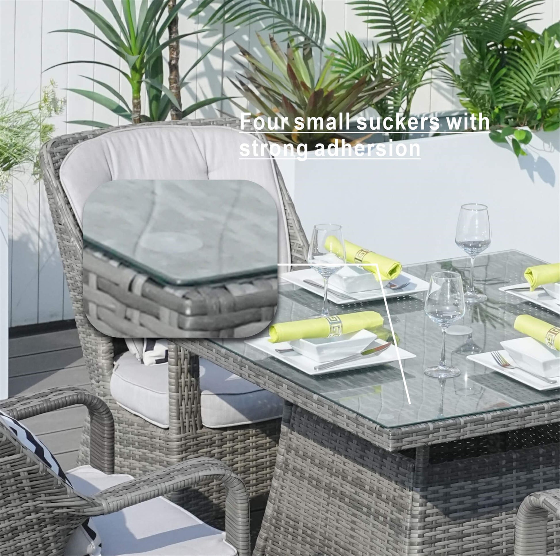 4-Seater Outdoor PE Wicker Dining Set with Square Table (PAD-1710+1122) - Abrihome