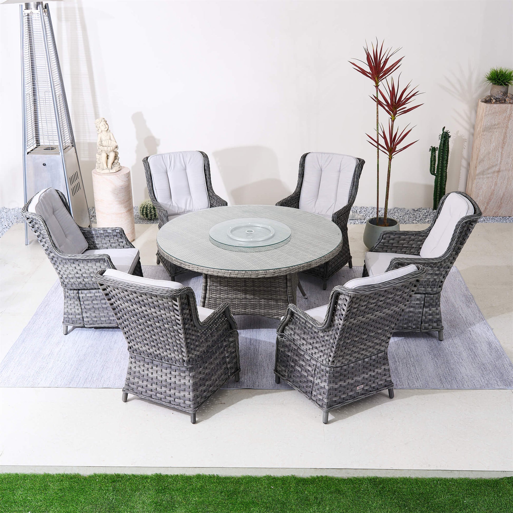 6-Seater Round Outdoor PE Wicker Dining Set (PAD-1711+010) - Abrihome