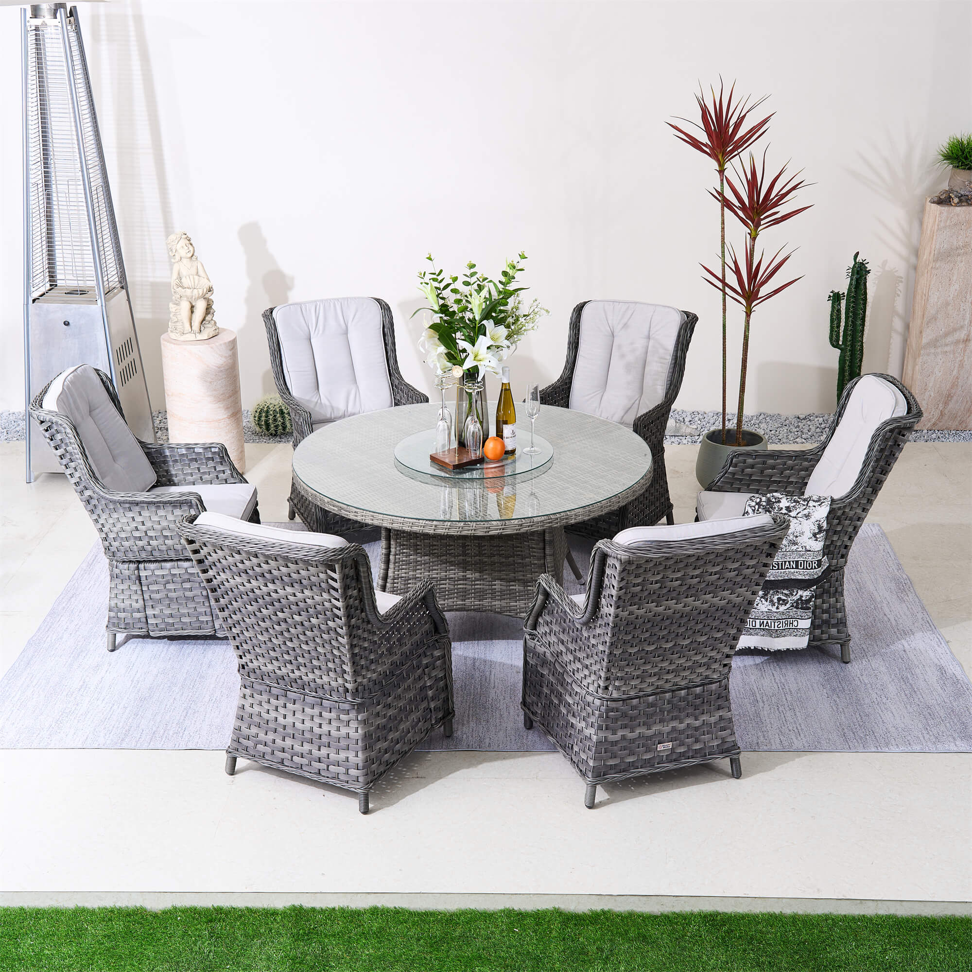 6-Seater Round Outdoor PE Wicker Dining Set (PAD-1711+010) - Abrihome