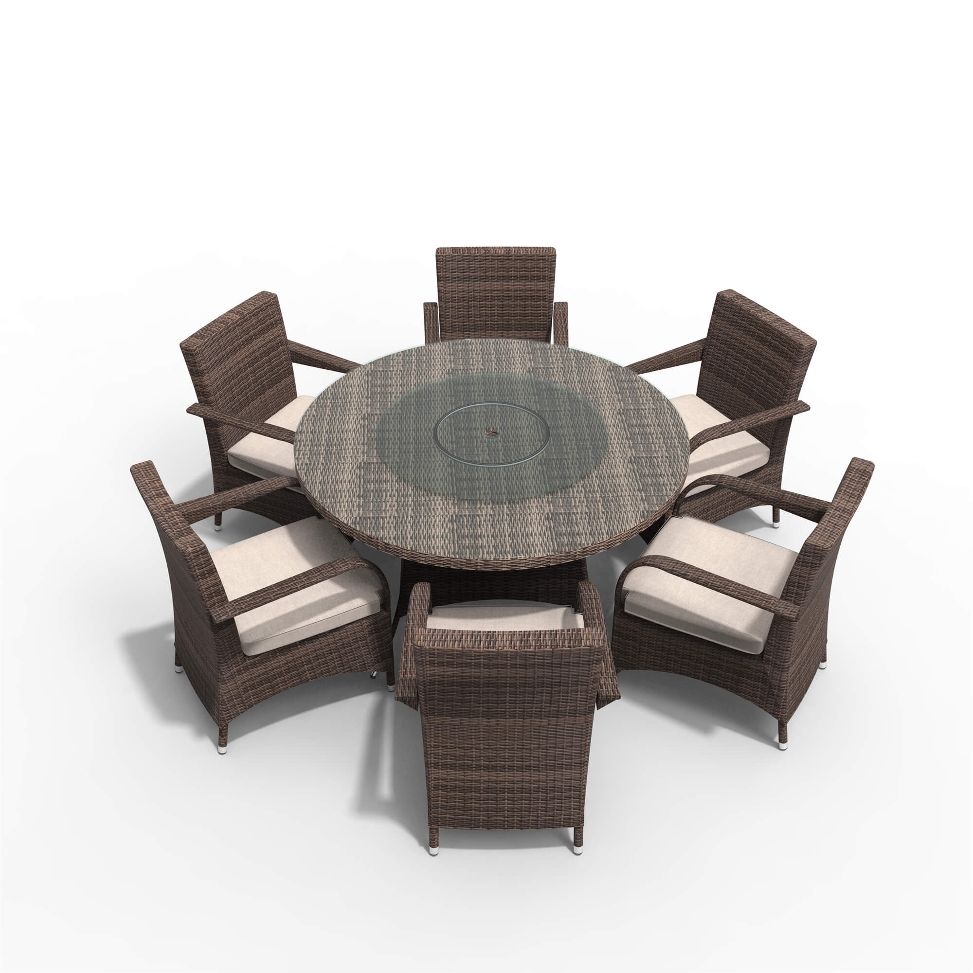 7-Piece Outdoor Round PE Wicker Dining Set(PAD-1711+1122) - Abrihome