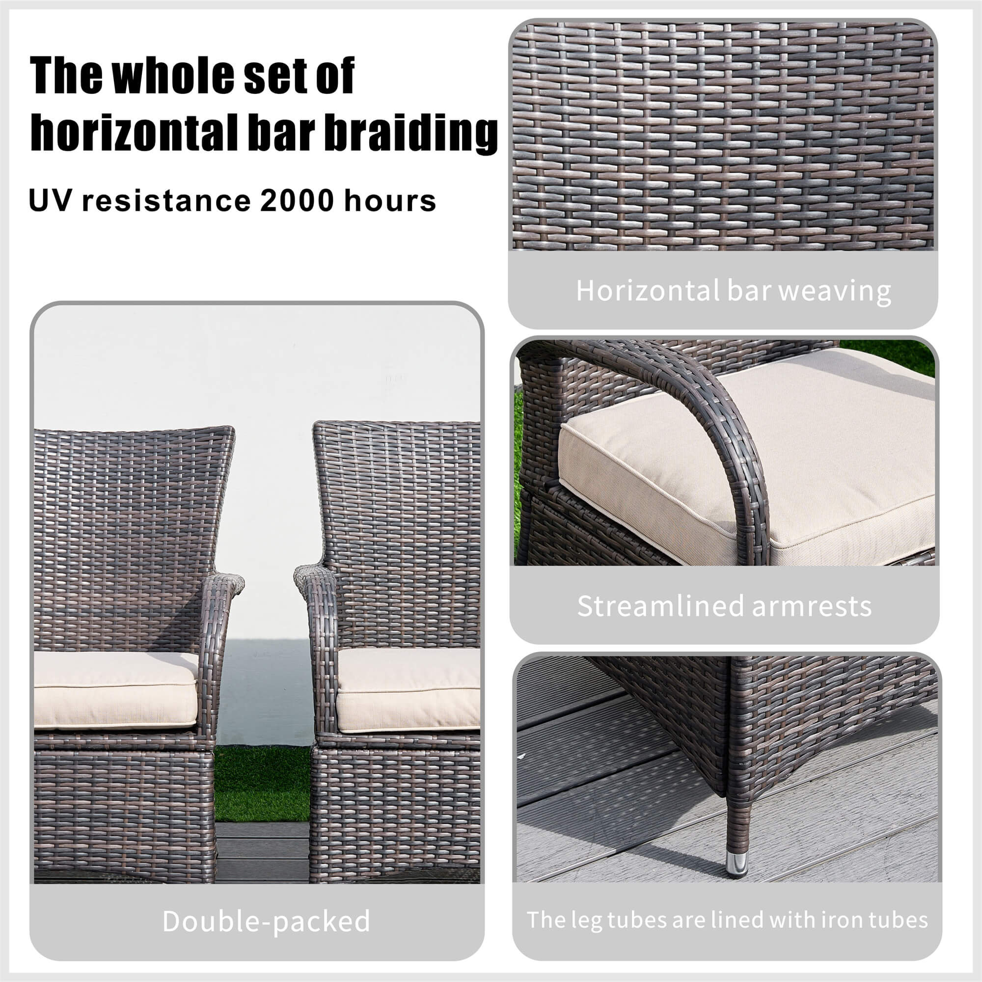 7-Piece Outdoor Round PE Wicker Dining Set(PAD-1711+1122) - Abrihome