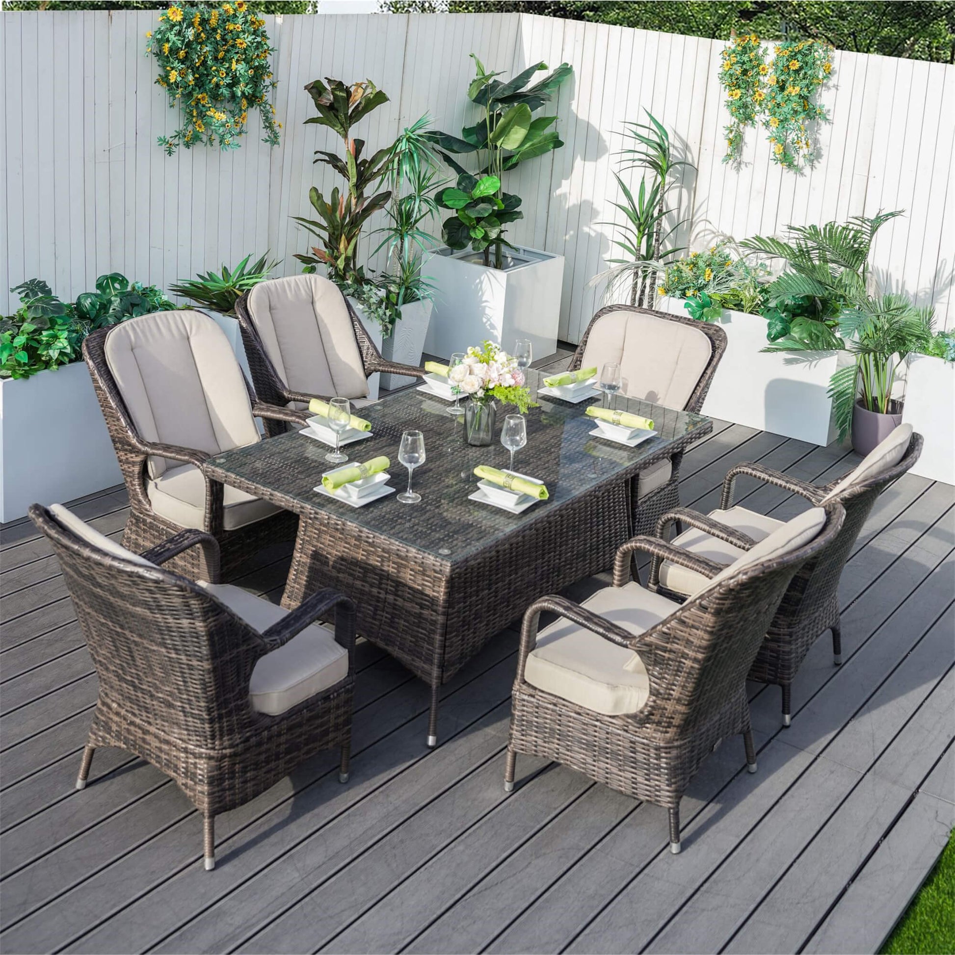 6-Seater Outdoor Rectangular Wicker Dining Set (PAD-1712+010) - Abrihome