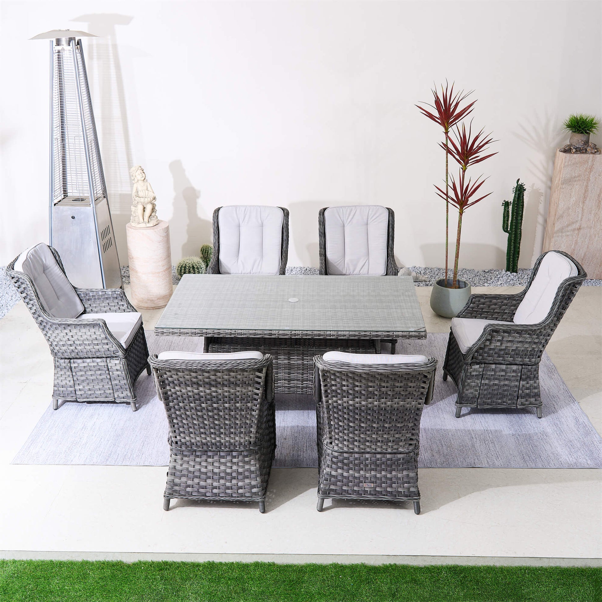 6-Seater Outdoor Rectangular Wicker Dining Set (PAD-1712+010) - Abrihome