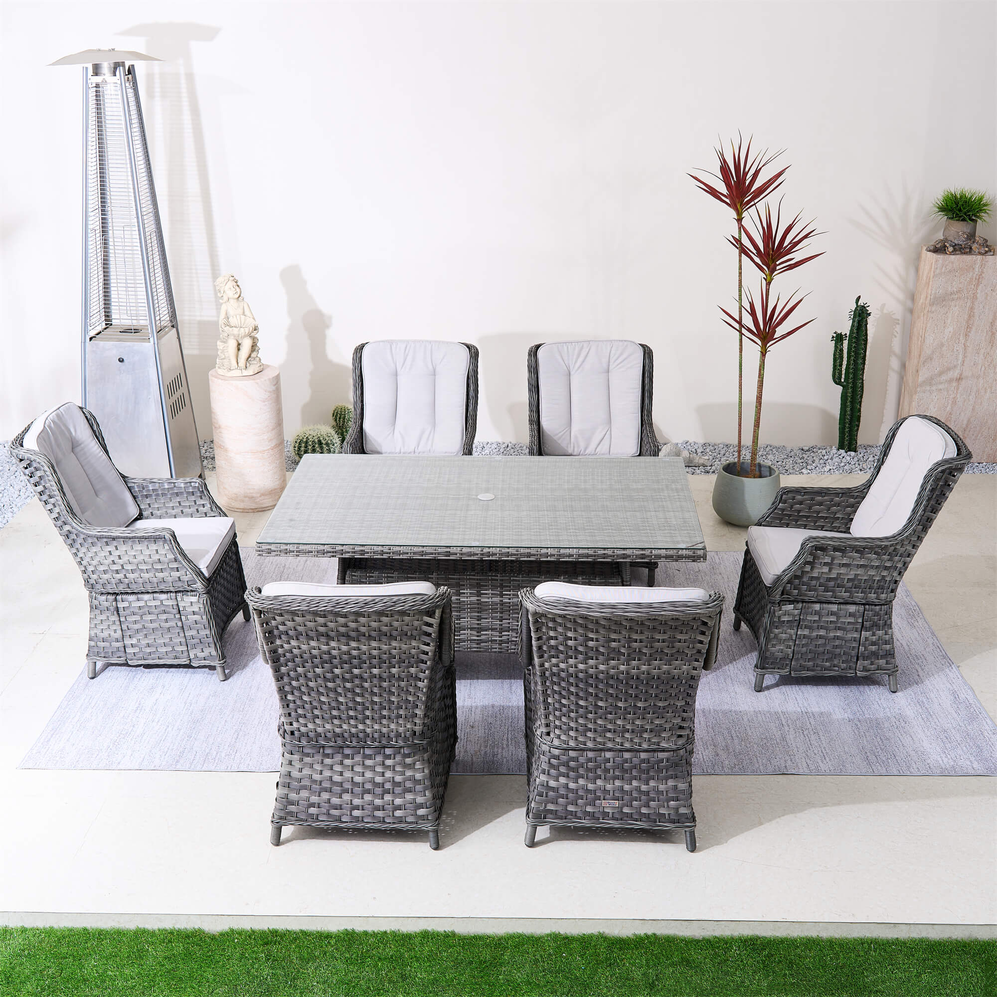 6-Seater Outdoor Rectangular Wicker Dining Set (PAD-1712+010) - Abrihome
