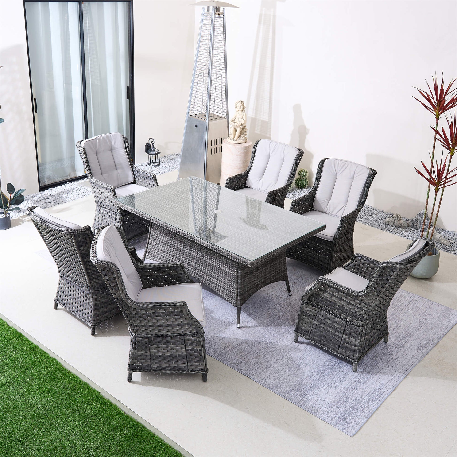 6-Seater Outdoor Rectangular Wicker Dining Set (PAD-1712+010) - Abrihome
