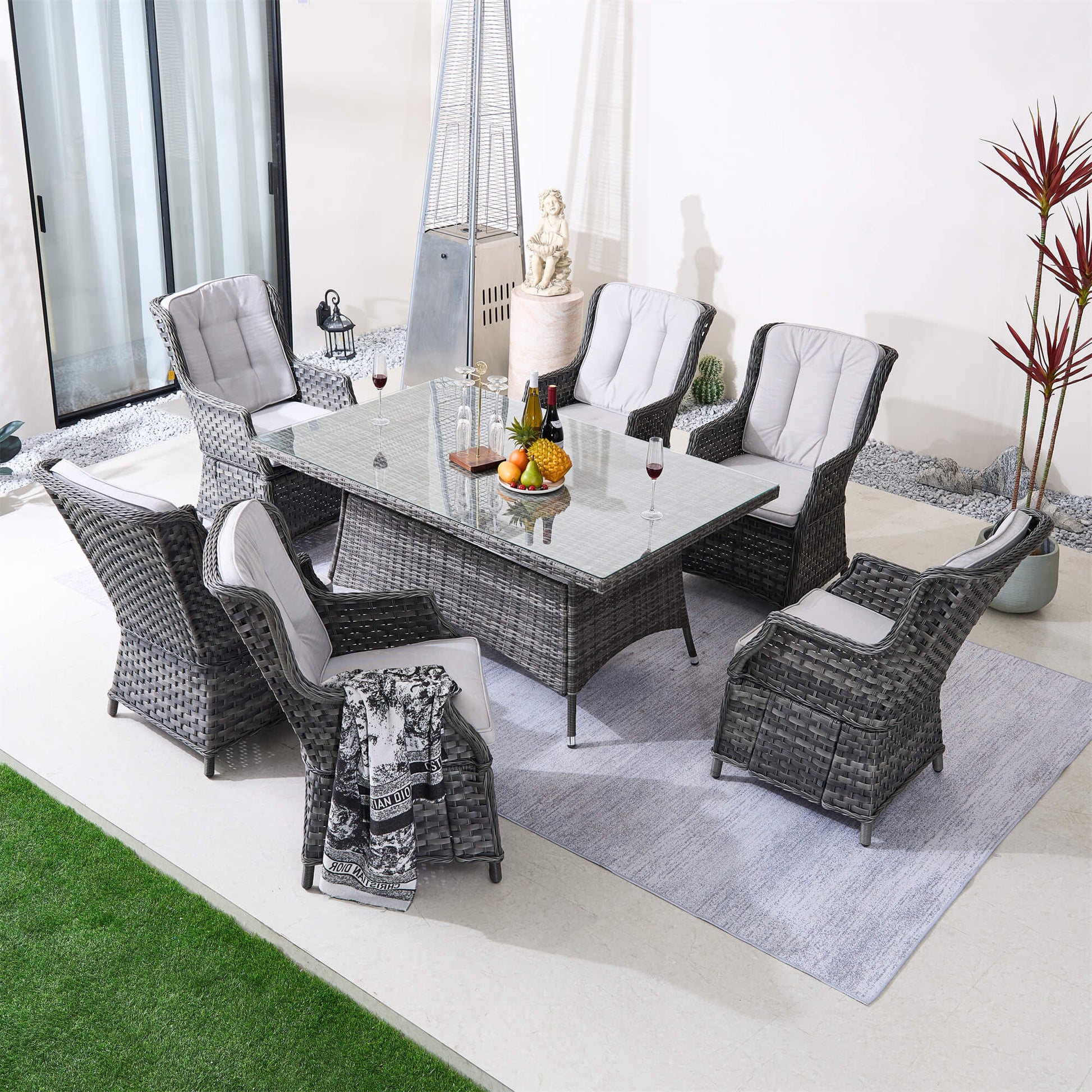 6-Seater Outdoor Rectangular Wicker Dining Set (PAD-1712+010) - Abrihome