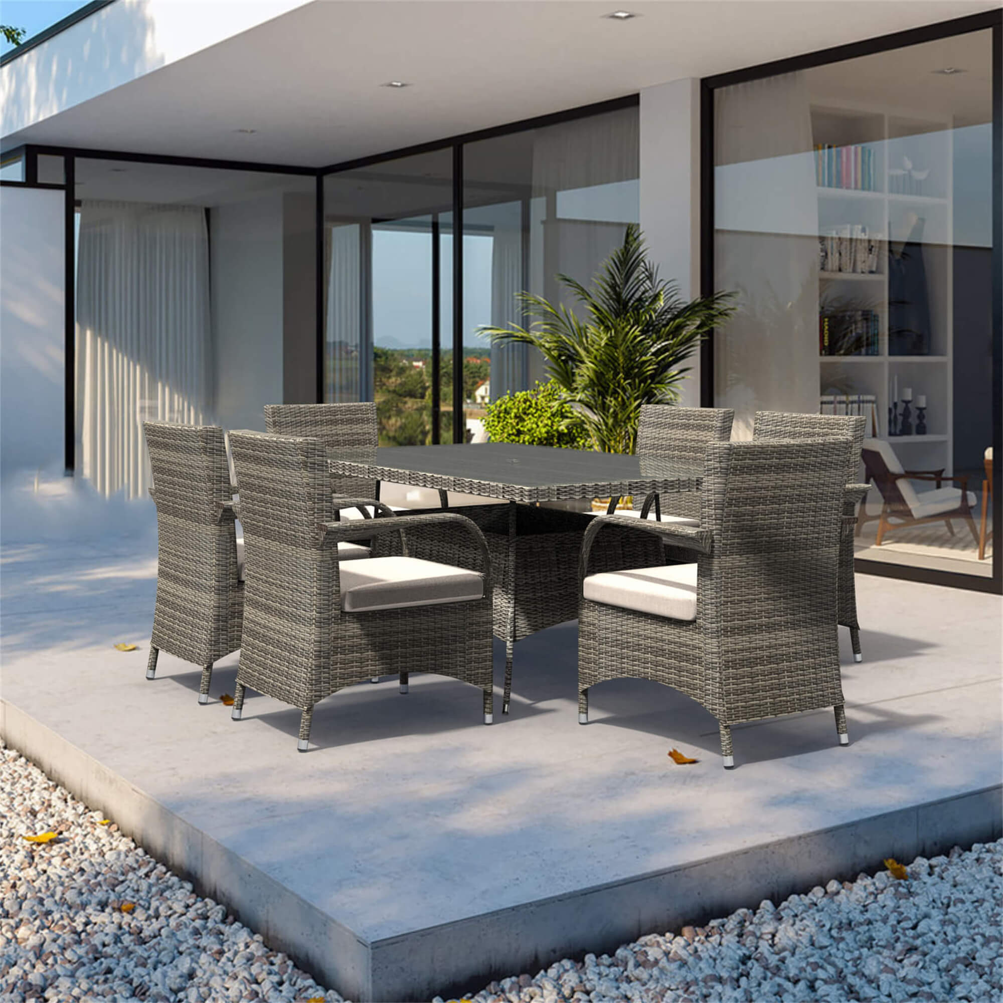 Outdoor 6-Seater Dining Set with Rectangular Table (PAD-1712+1122) - Abrihome