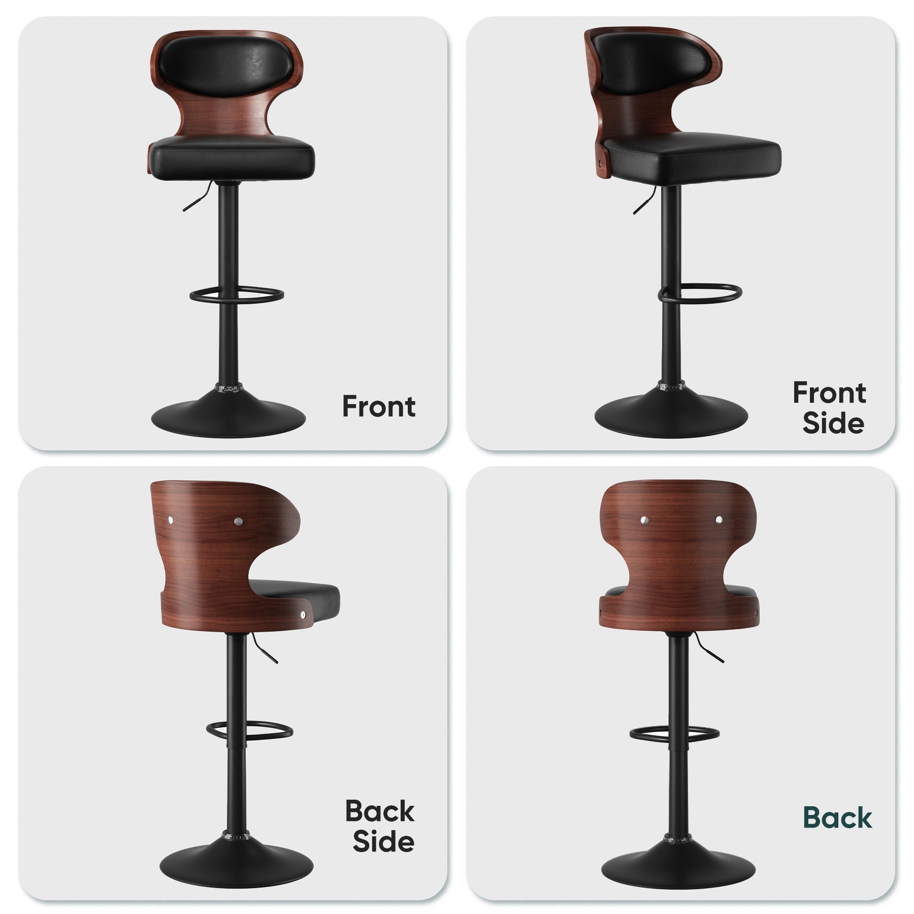 Bar Stool with Waterproof Cushion, Solid Wood Backrest, 360° Swivel, Adjustable Height, 350 lbs Capacity – Comfortable and Sturdy