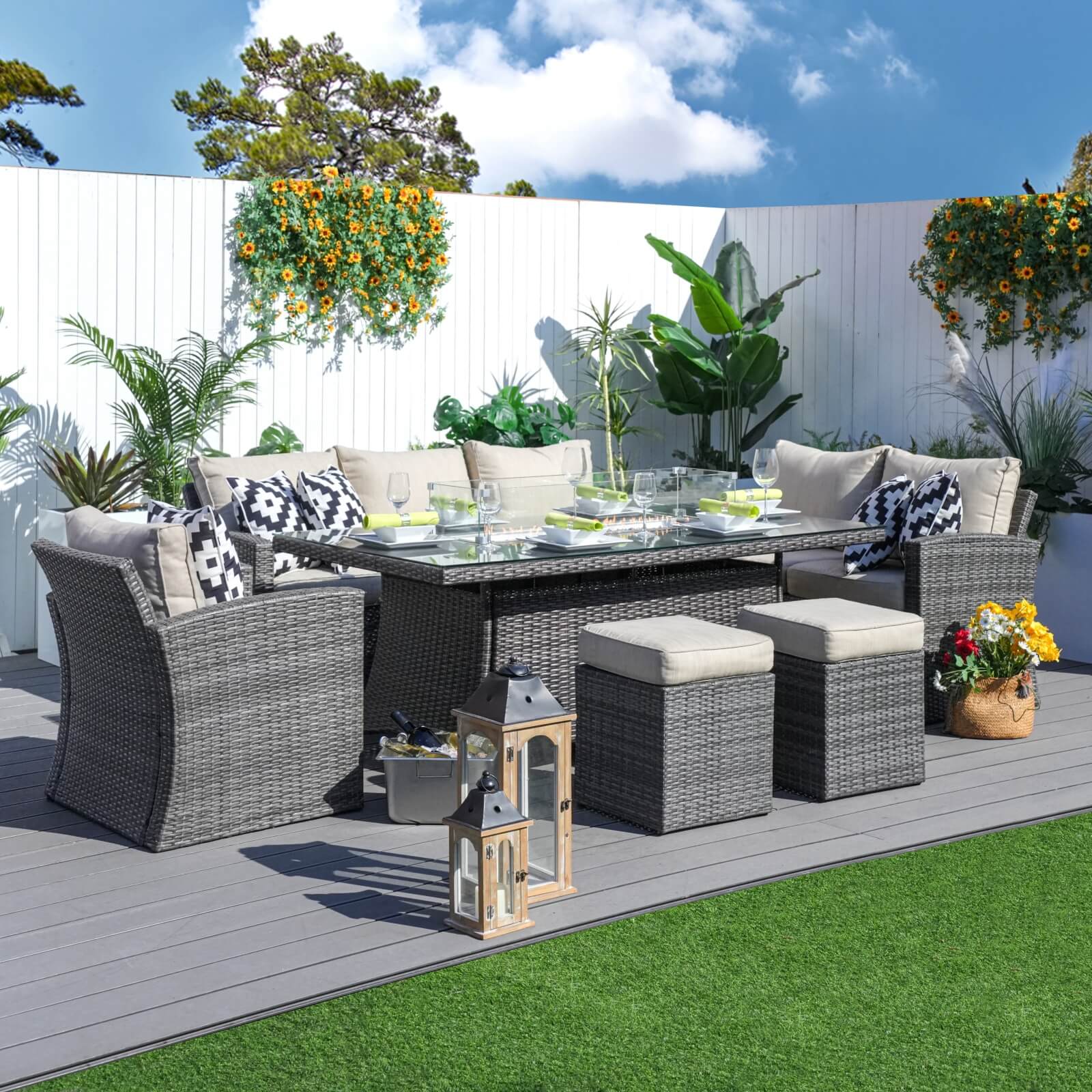 6-Piece Patio Fire Pit Conversation Set with Rectangular Table(PAS-1403B+1106R) - Abrihome