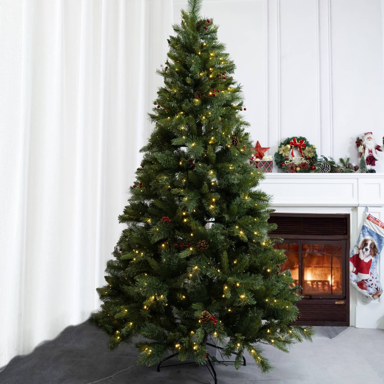 7FT Artificial Christmas Tree with Pinecones & Optional Pre-Lit Lights(PJT-2502-7FT) - Abrihome