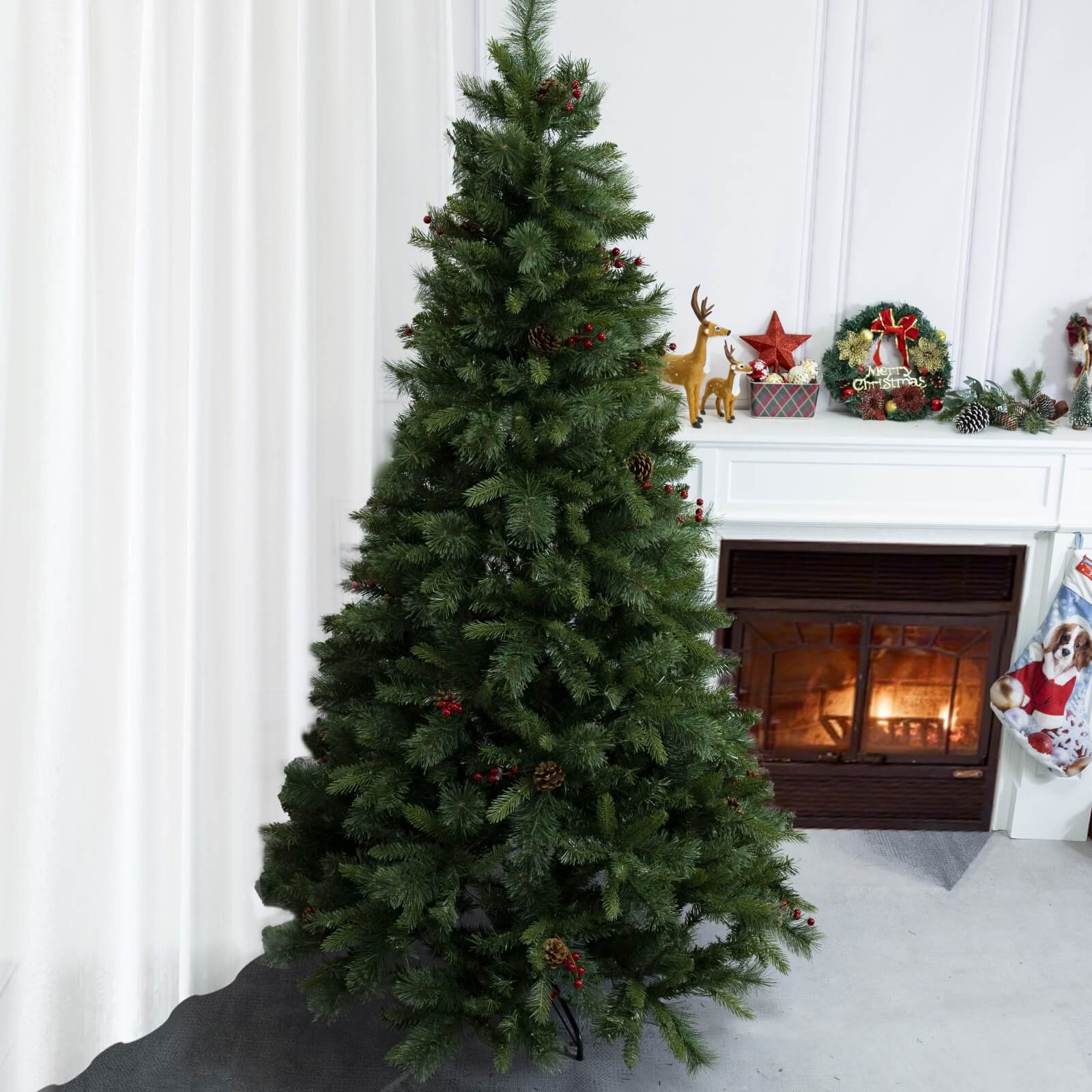 7FT Artificial Christmas Tree with Pinecones & Optional Pre-Lit Lights(PJT-2502-7FT) - Abrihome