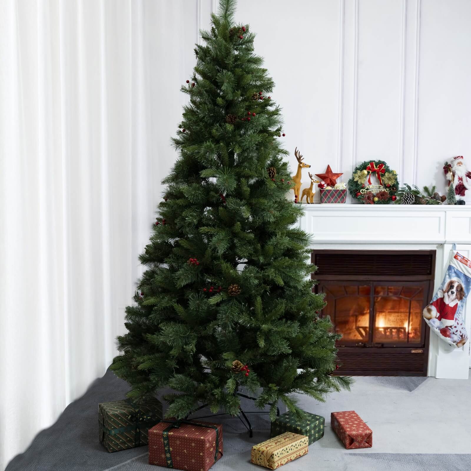 6FT Premium Artificial Christmas Tree with Pinecones(PJT-2502-6FT) - Abrihome