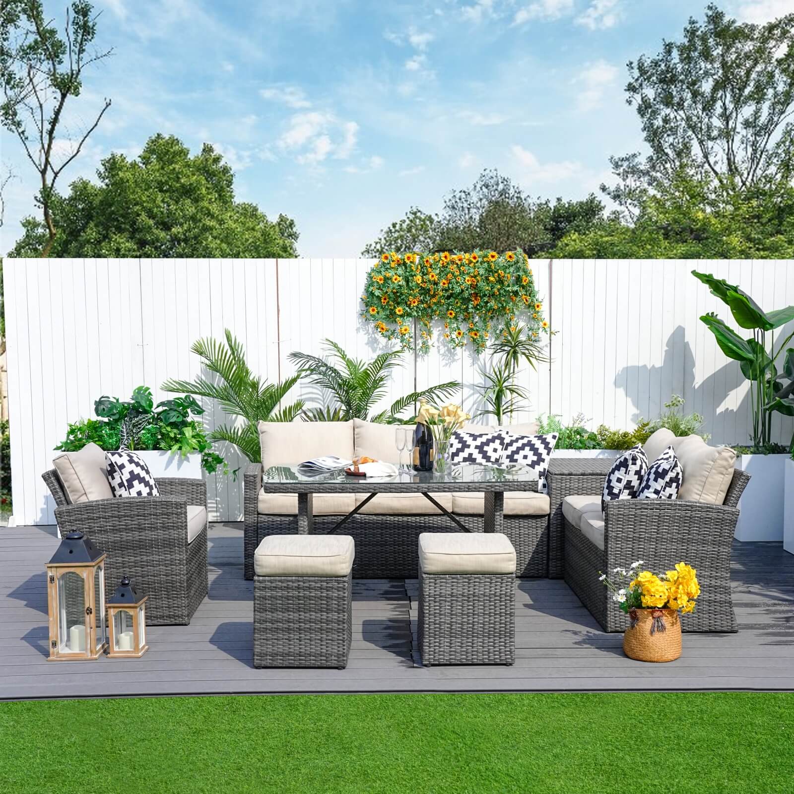 7-Piece Patio Set with Ottomans and Storage Box(PAS-1403B) - Abrihome