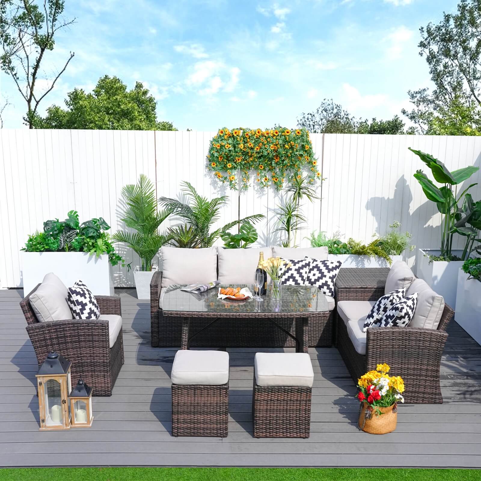 7-Piece Patio Set with Ottomans and Storage Box(PAS-1403B) - Abrihome