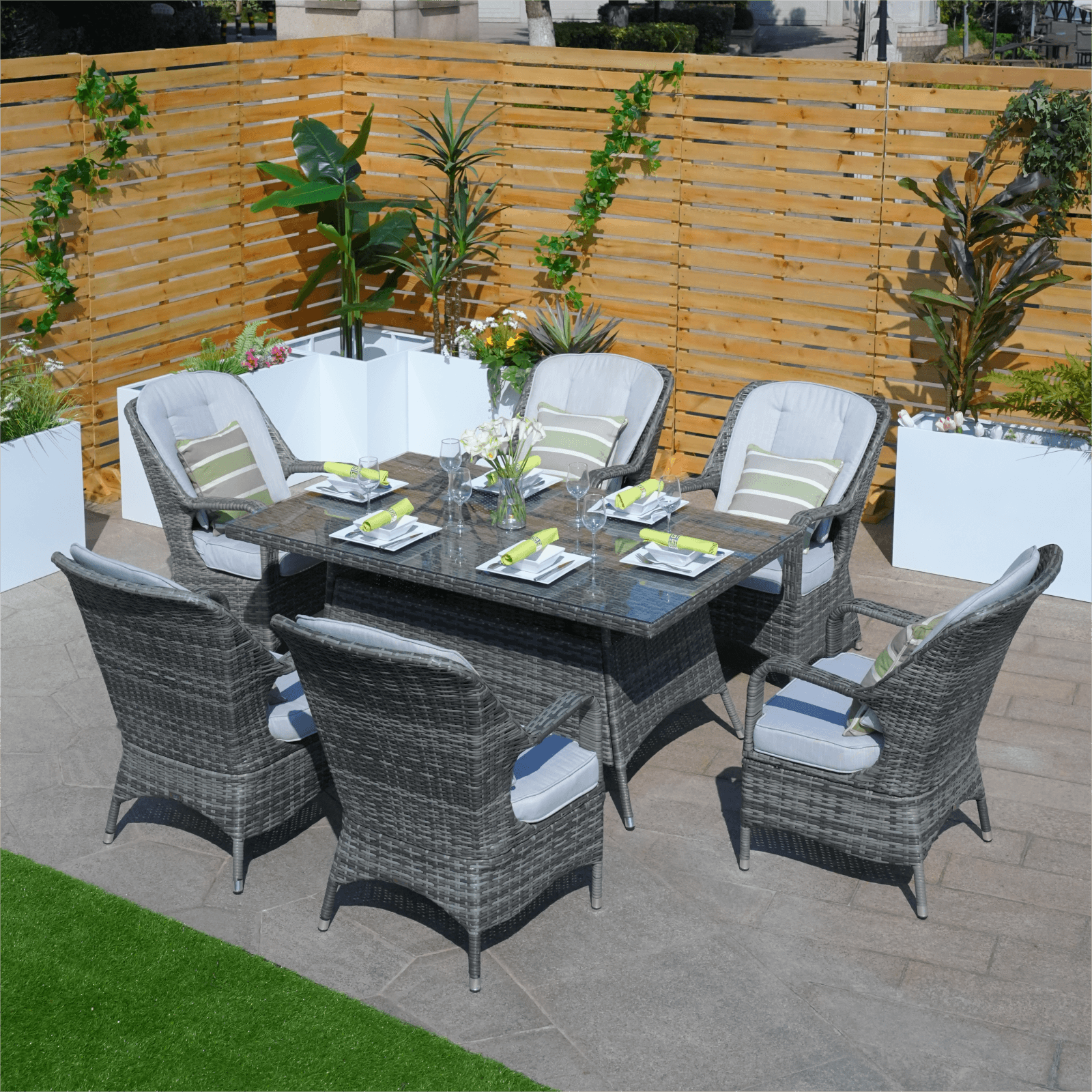 6-Seat Outdoor Dining Set with Rectangular Dining Table(PAD-1712-SET) - Abrihome