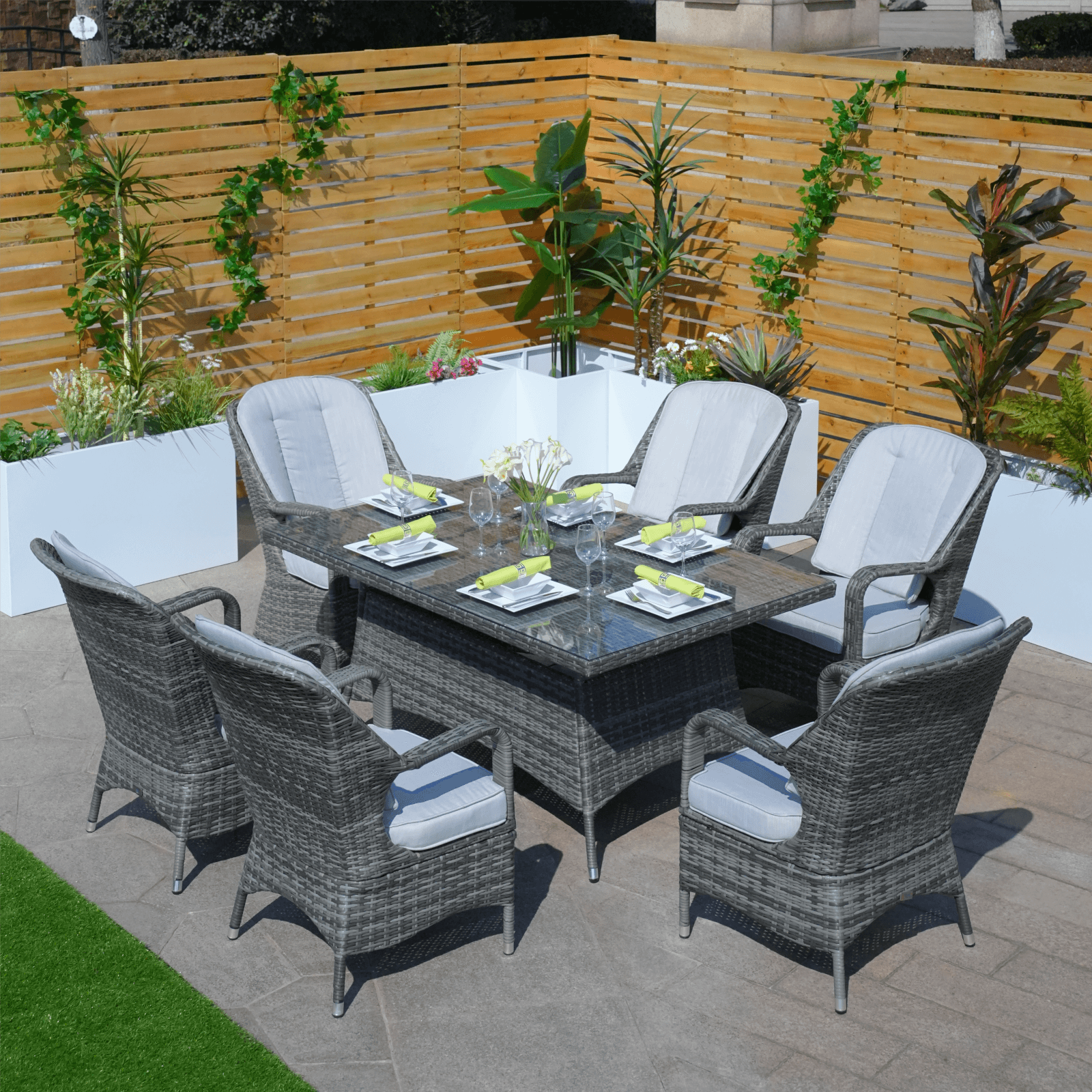 6-Seat Outdoor Dining Set with Rectangular Dining Table(PAD-1712-SET) - Abrihome