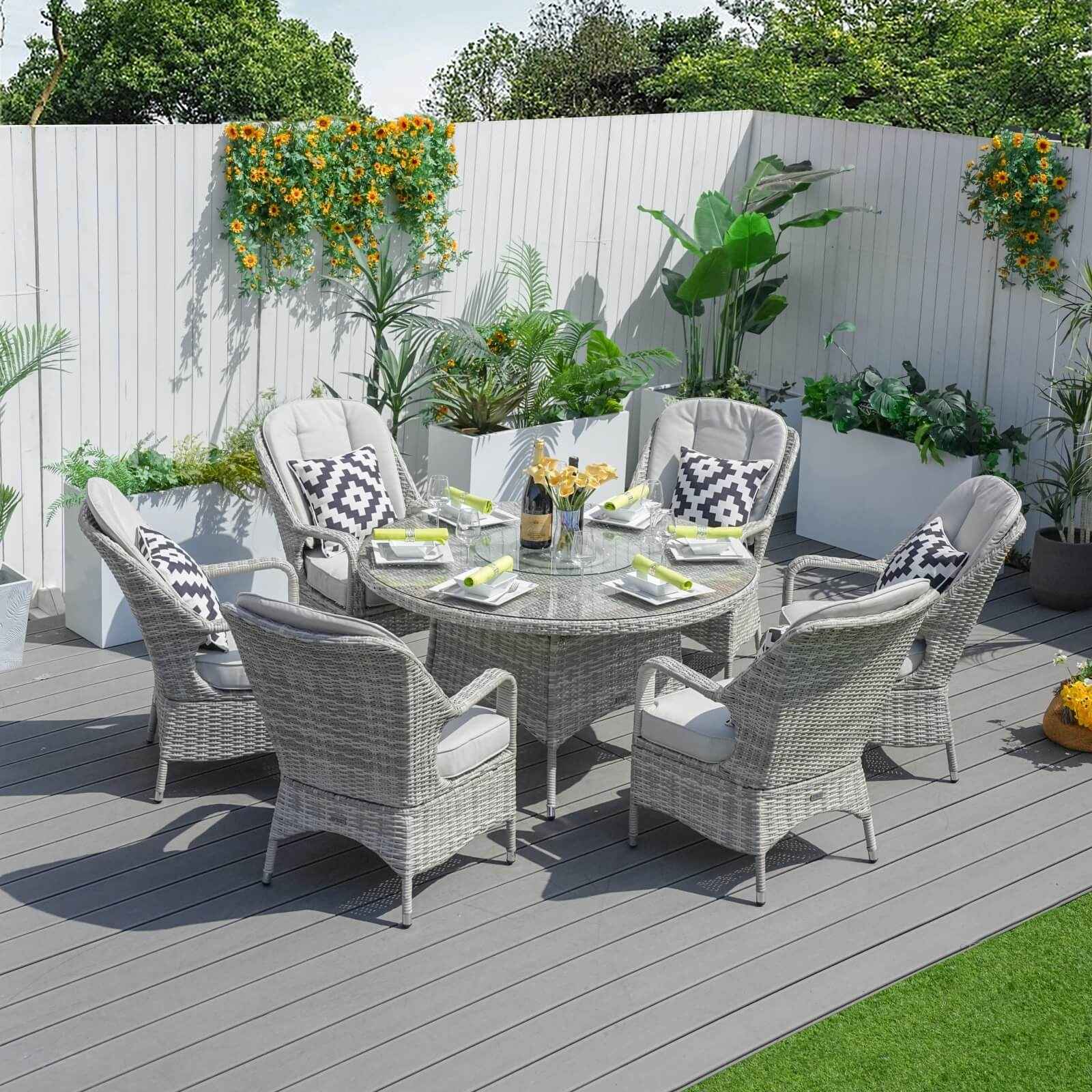 6-Seat Garden Dining Set – Round Table with Tempered Glass Turntable(PAD-1711)