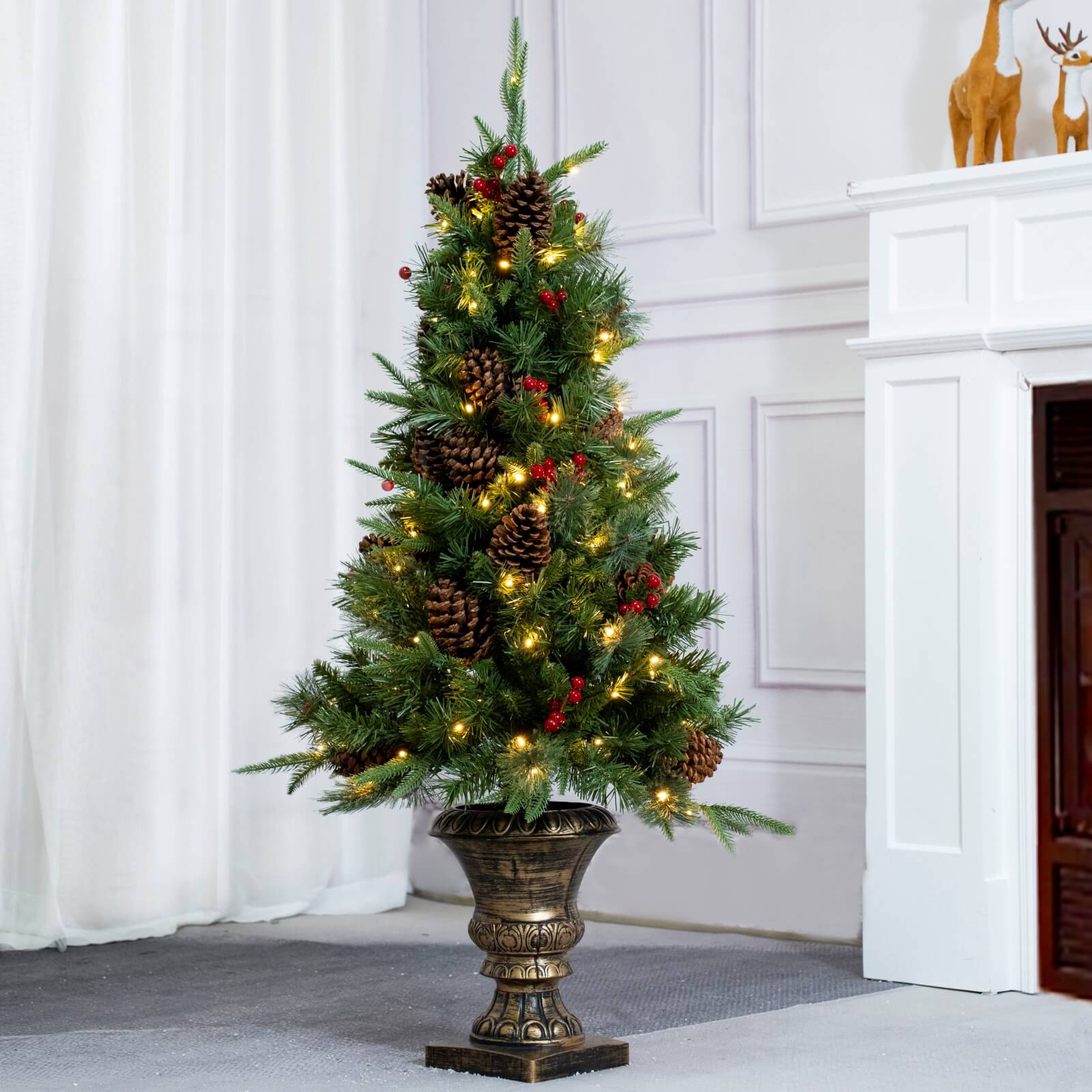 4FT Artificial Christmas Tree with Pinecones & Red Berries(PJT-2509-4FT) - Abrihome