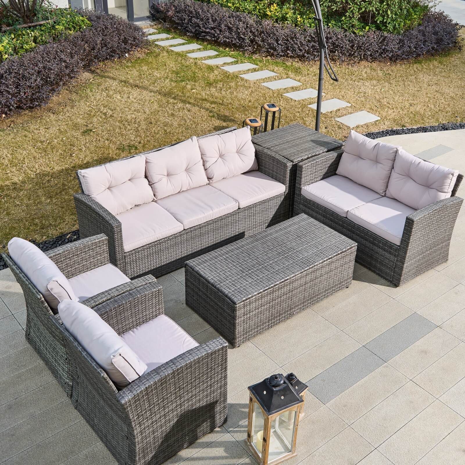 7-Seat Patio Sofa Set with Built-in Storage Boxes (PAS-1503-SET) - Abrihome