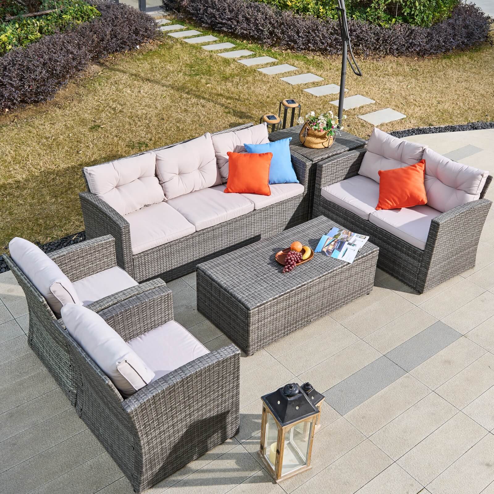 7-Seat Patio Sofa Set with Built-in Storage Boxes (PAS-1503-SET) - Abrihome