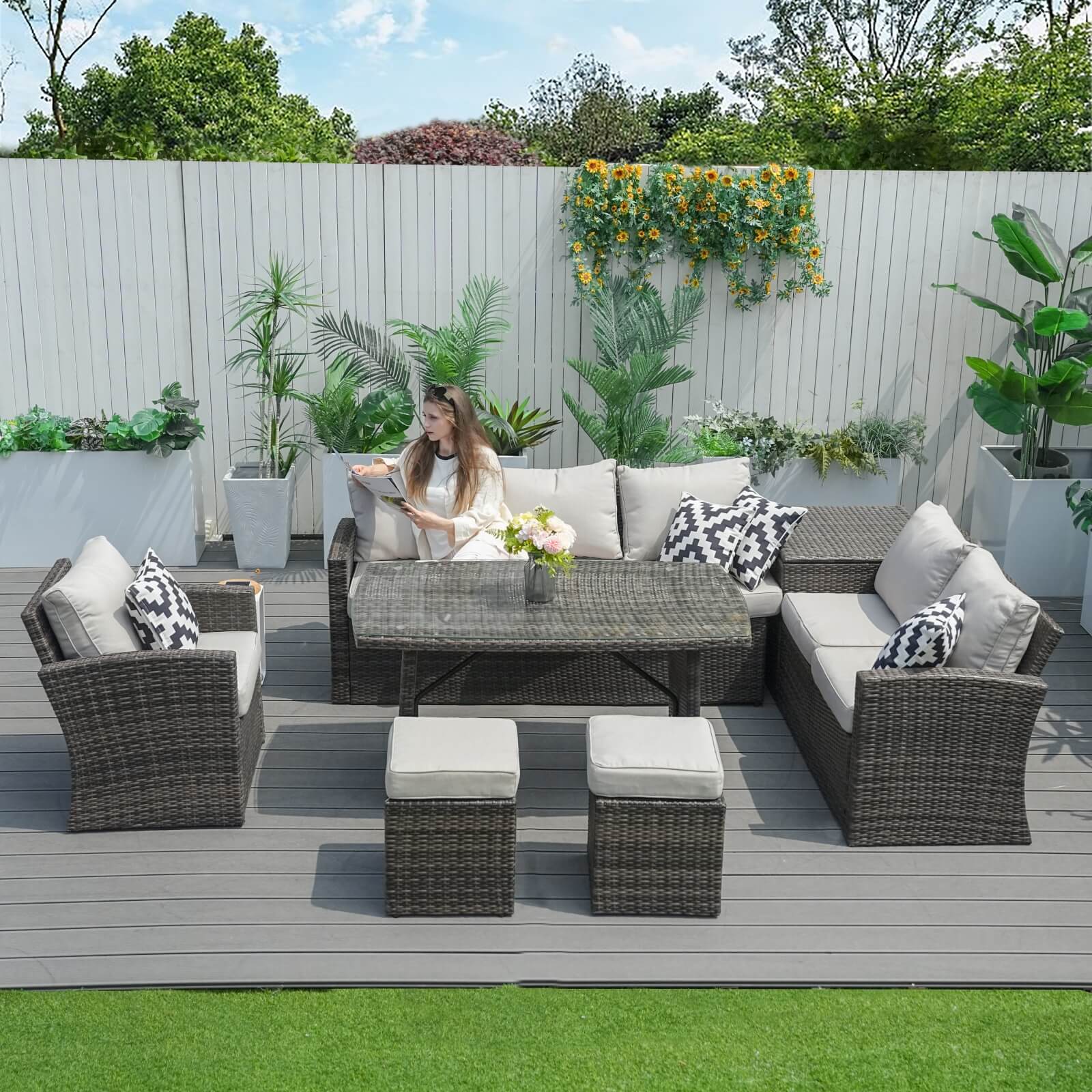 7-Piece Patio Set with Ottomans and Storage Box(PAS-1403B) - Abrihome