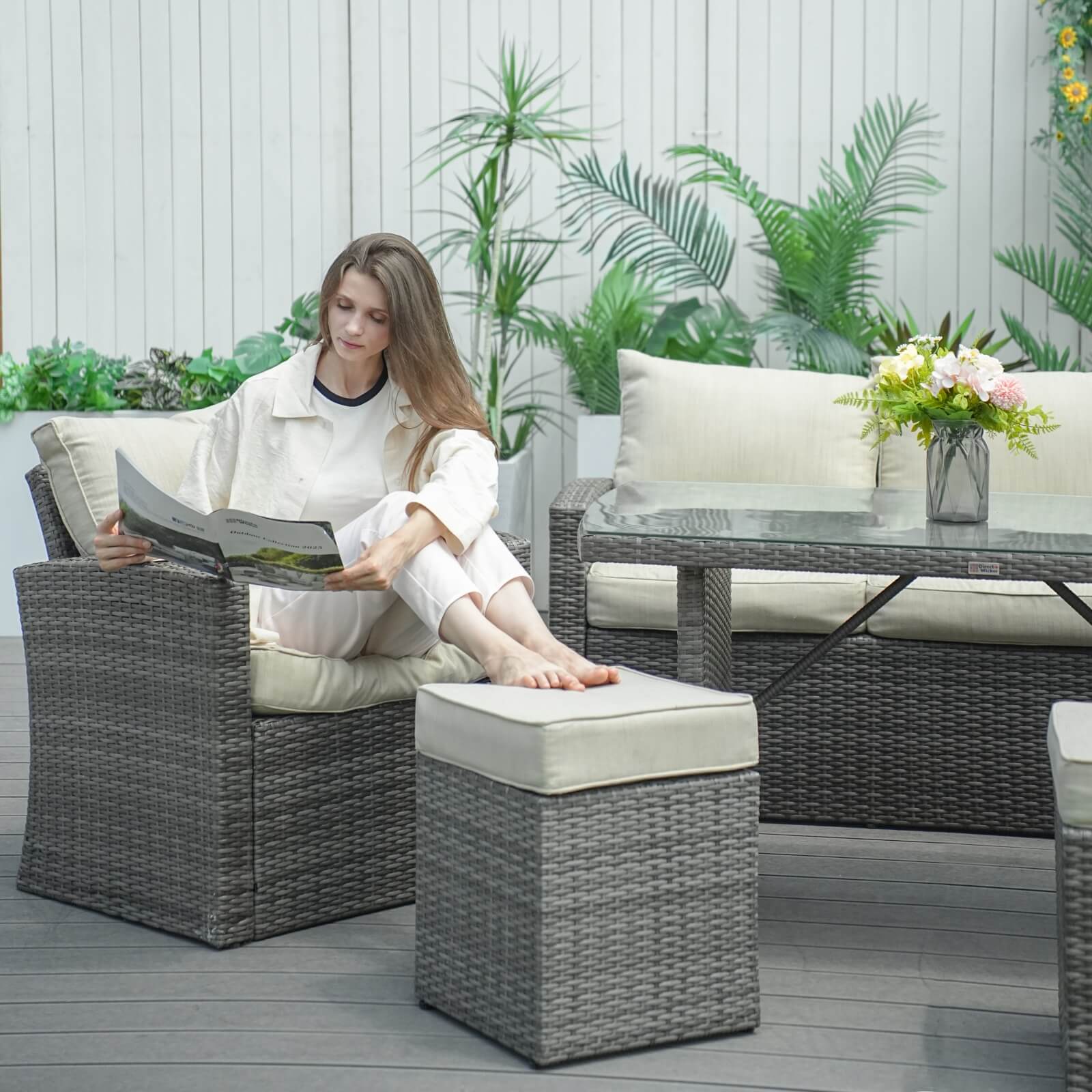 7-Piece Patio Set with Ottomans and Storage Box(PAS-1403B) - Abrihome