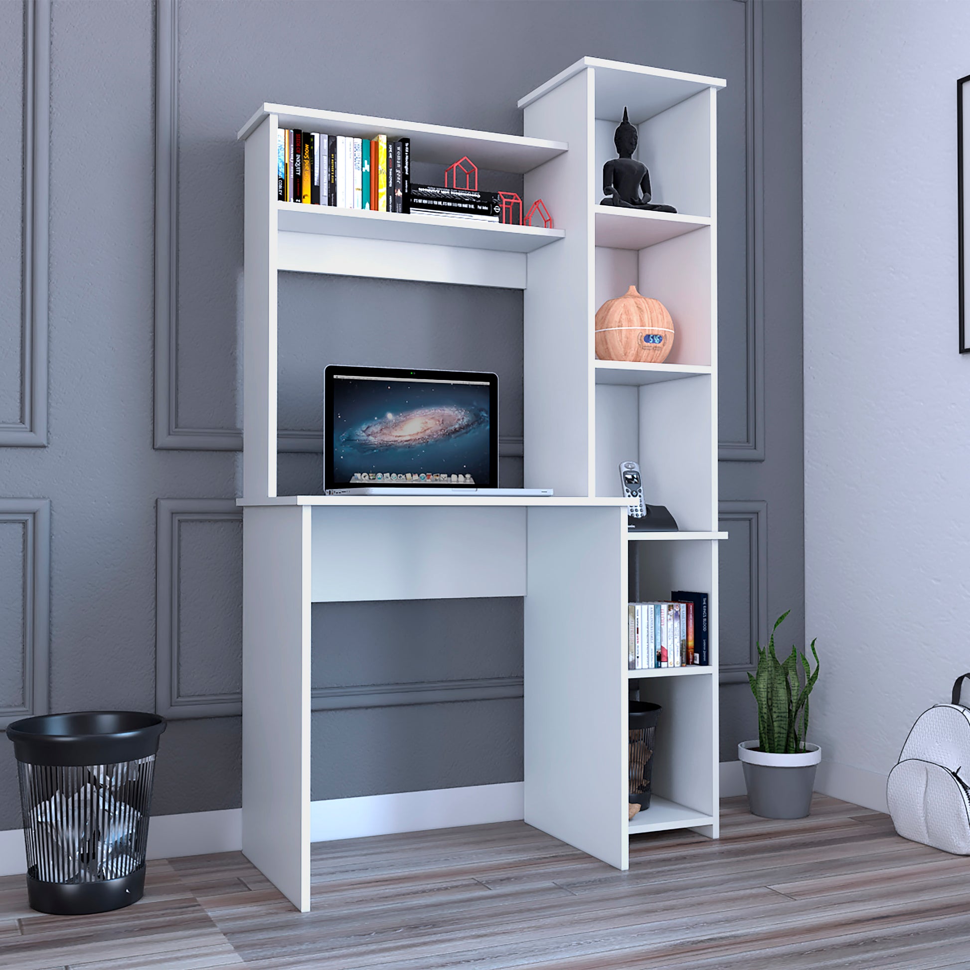 Versalles Writintg Desk, Two Superior Shelves, Five Cubbies -White - Abrihome