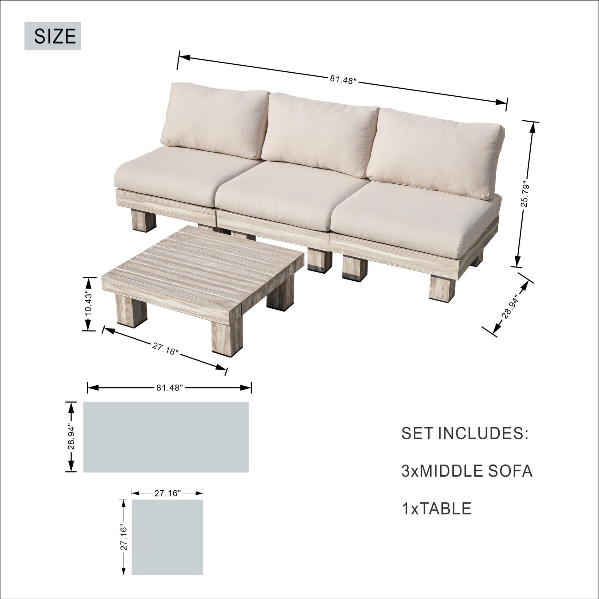 3-Seat Outdoor Patio Sofa Set (PAS-2510-3S-SET) - Abrihome