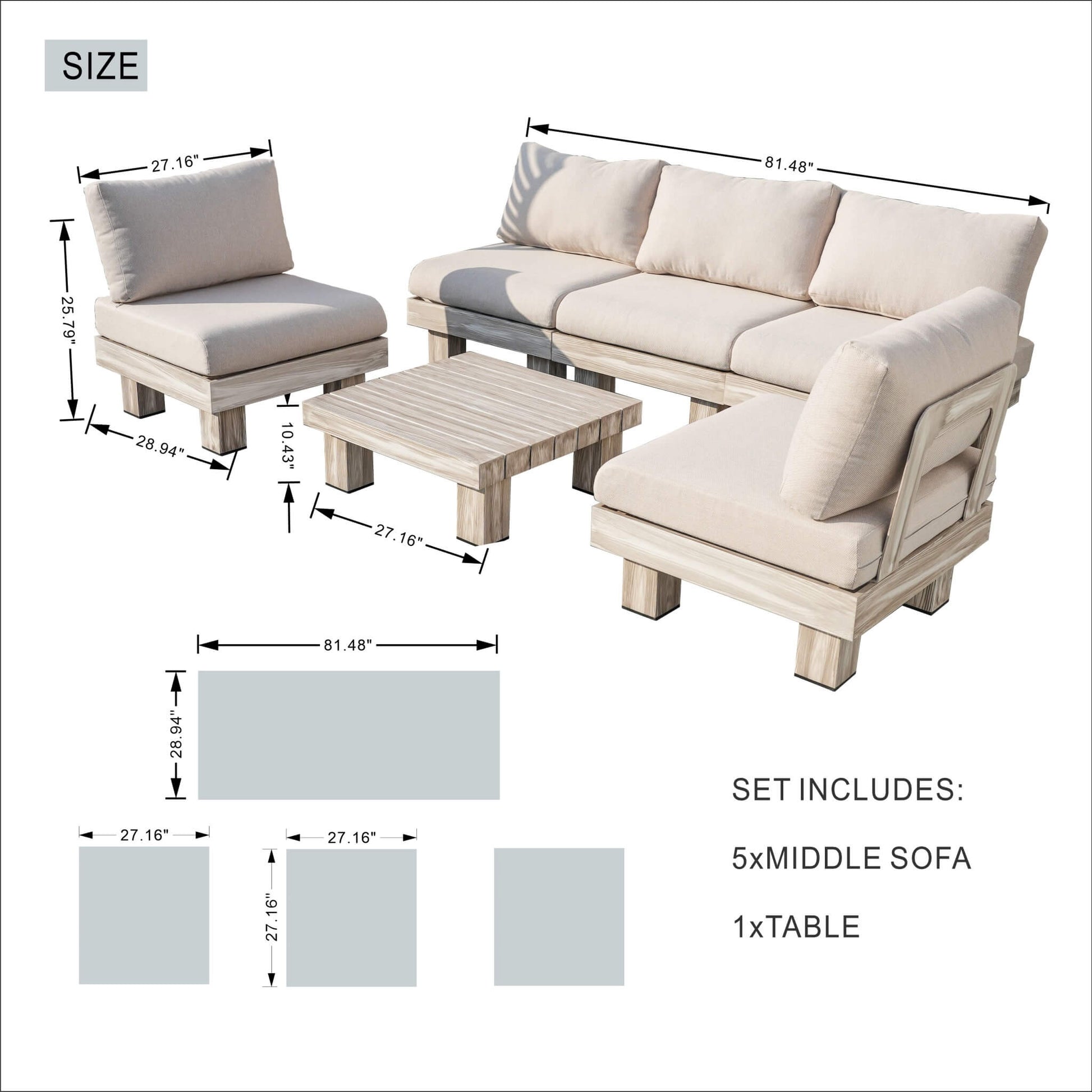 5-Seat Outdoor Patio Sofa Set (PAS-2510-5S-SET) - Abrihome