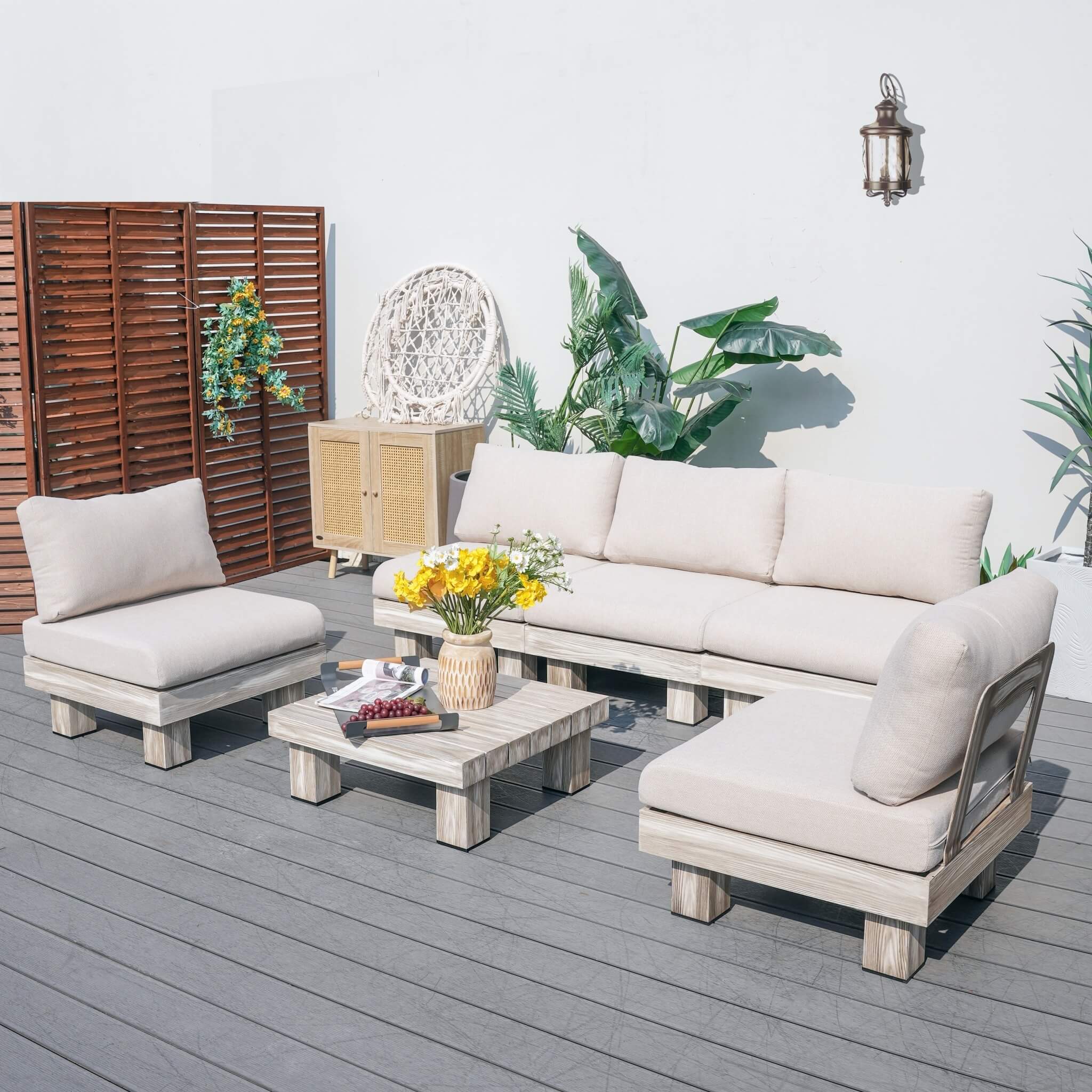 Armless 5-Seat Patio Sofa Set (PAS-2510-5S-Armless-SET) - Abrihome
