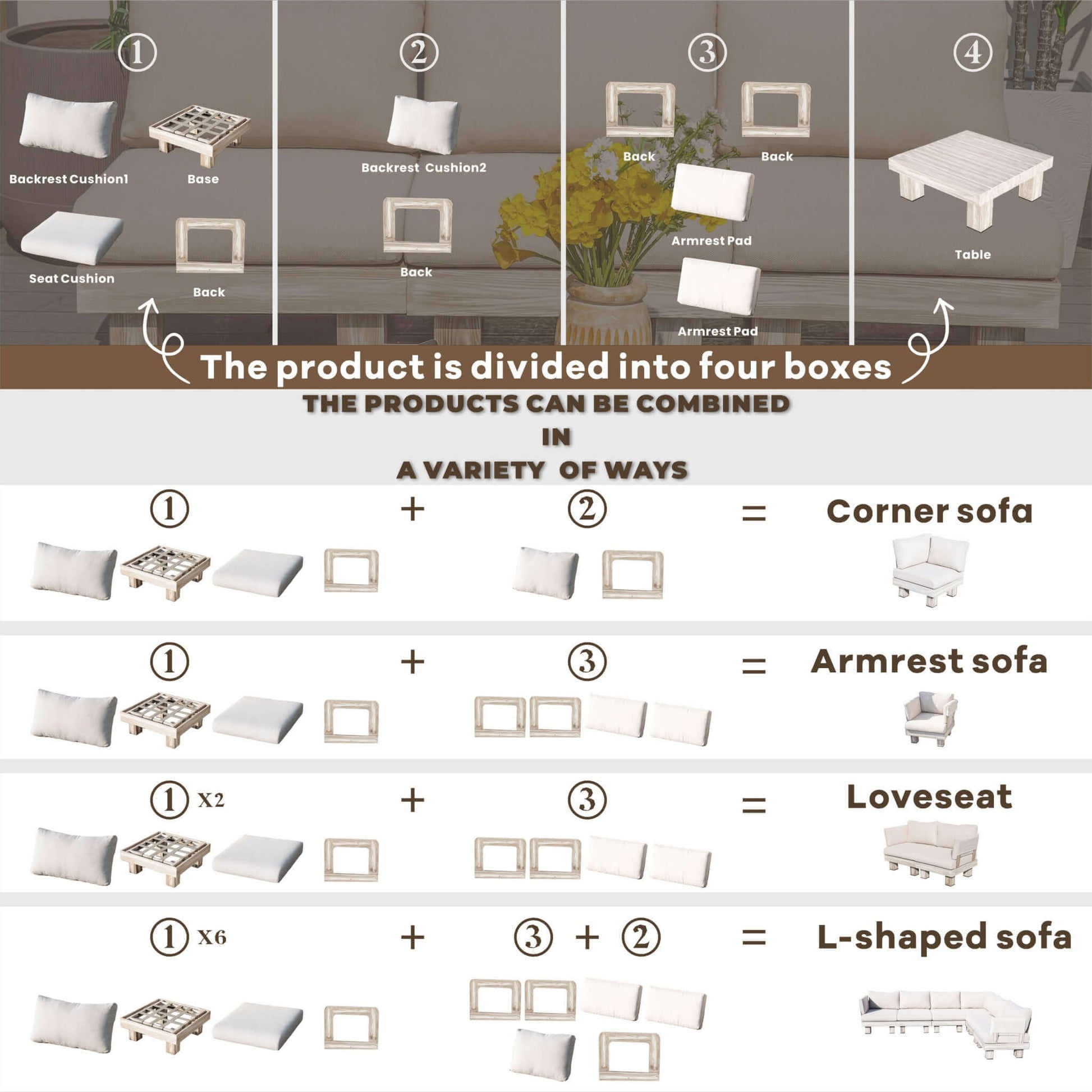 Armless 5-Seat Patio Sofa Set (PAS-2510-5S-Armless-SET) - Abrihome