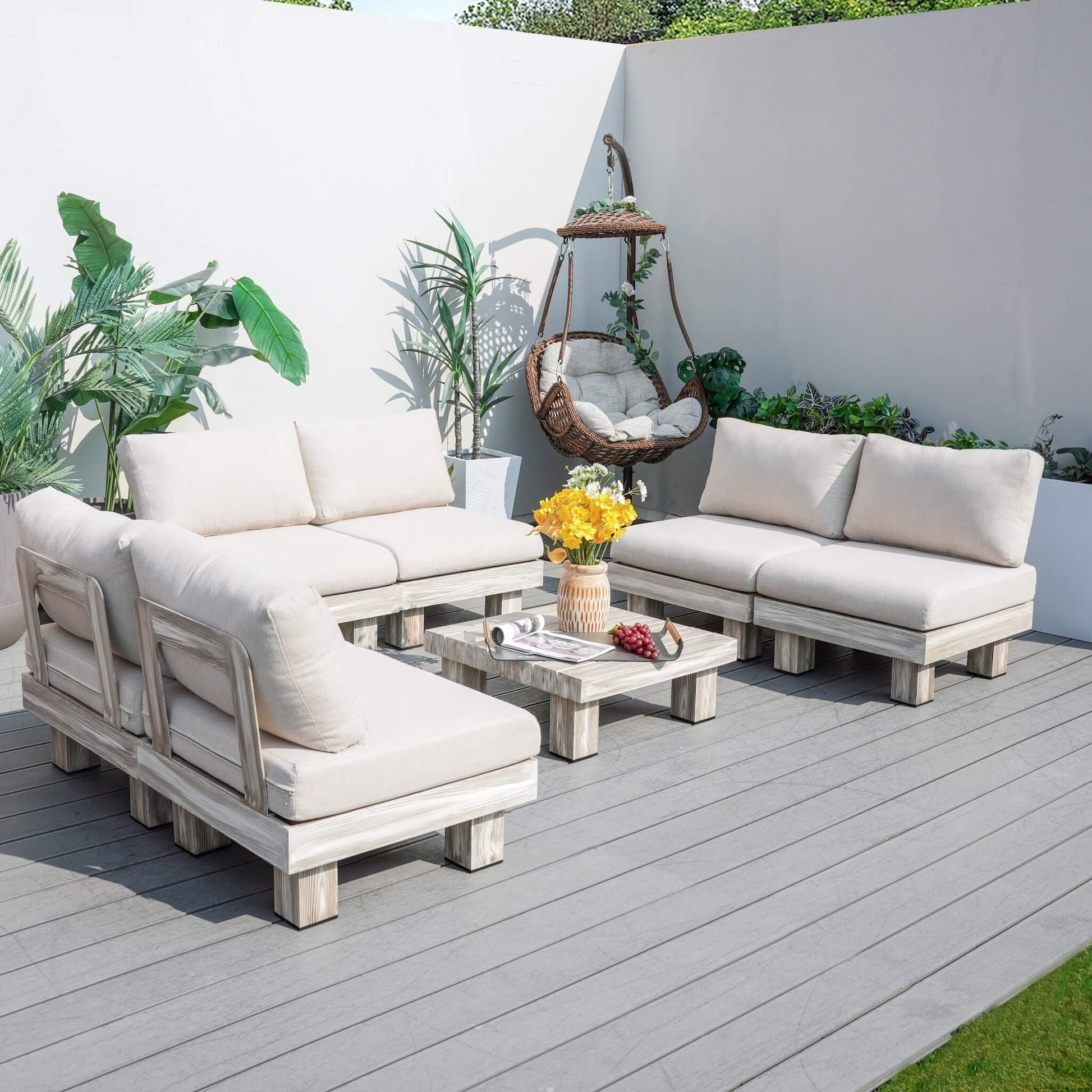 Armless 6-Seat Patio Sofa Set (PAS-2510-6S-Armless-SET) - Abrihome
