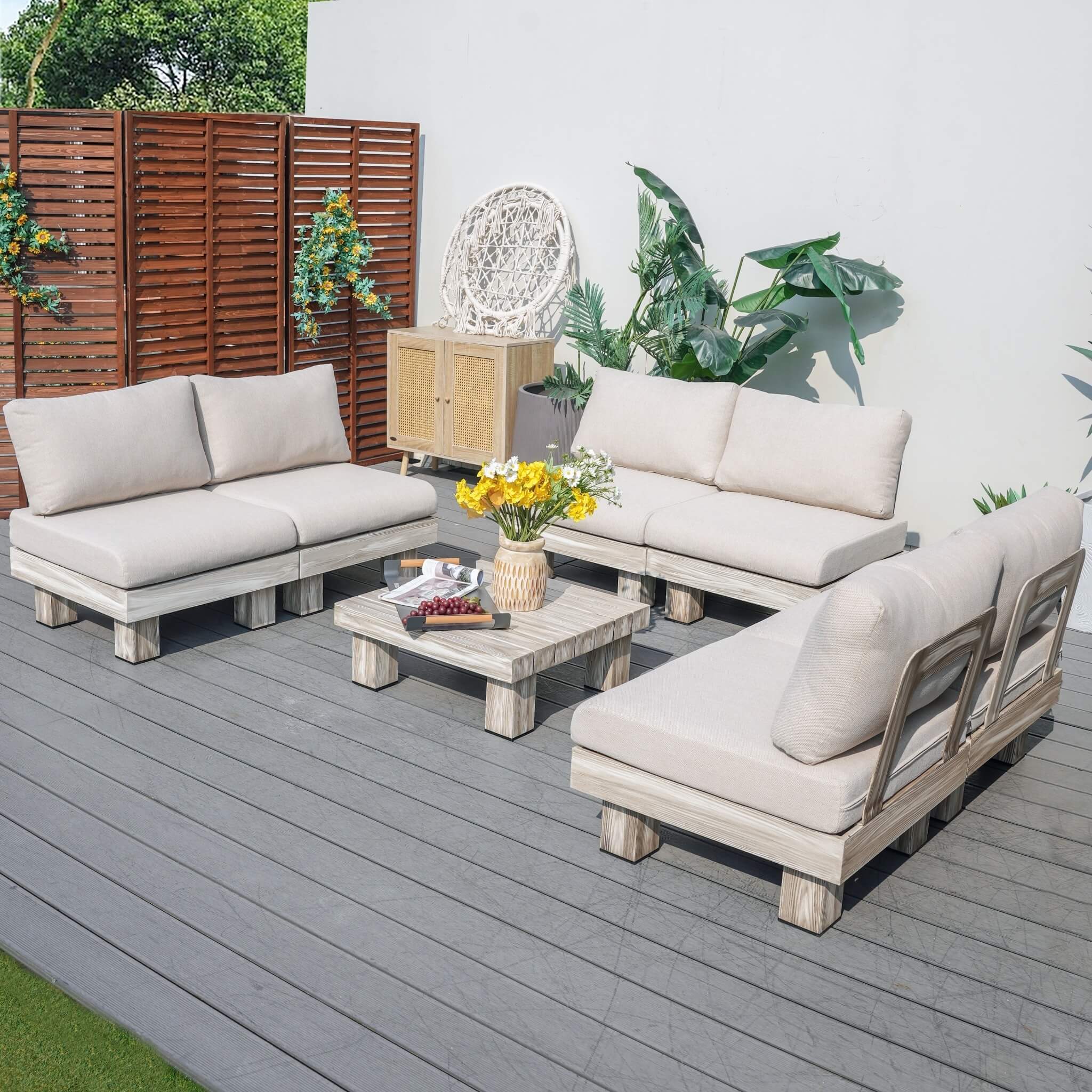Armless 6-Seat Patio Sofa Set (PAS-2510-6S-Armless-SET) - Abrihome
