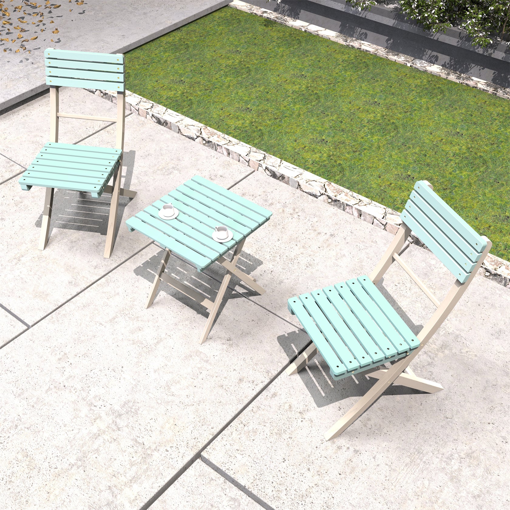 3-Piece Acacia Wood Outdoor Bistro Set with Folding Chairs & Square Table(PAC-2525) - Abrihome