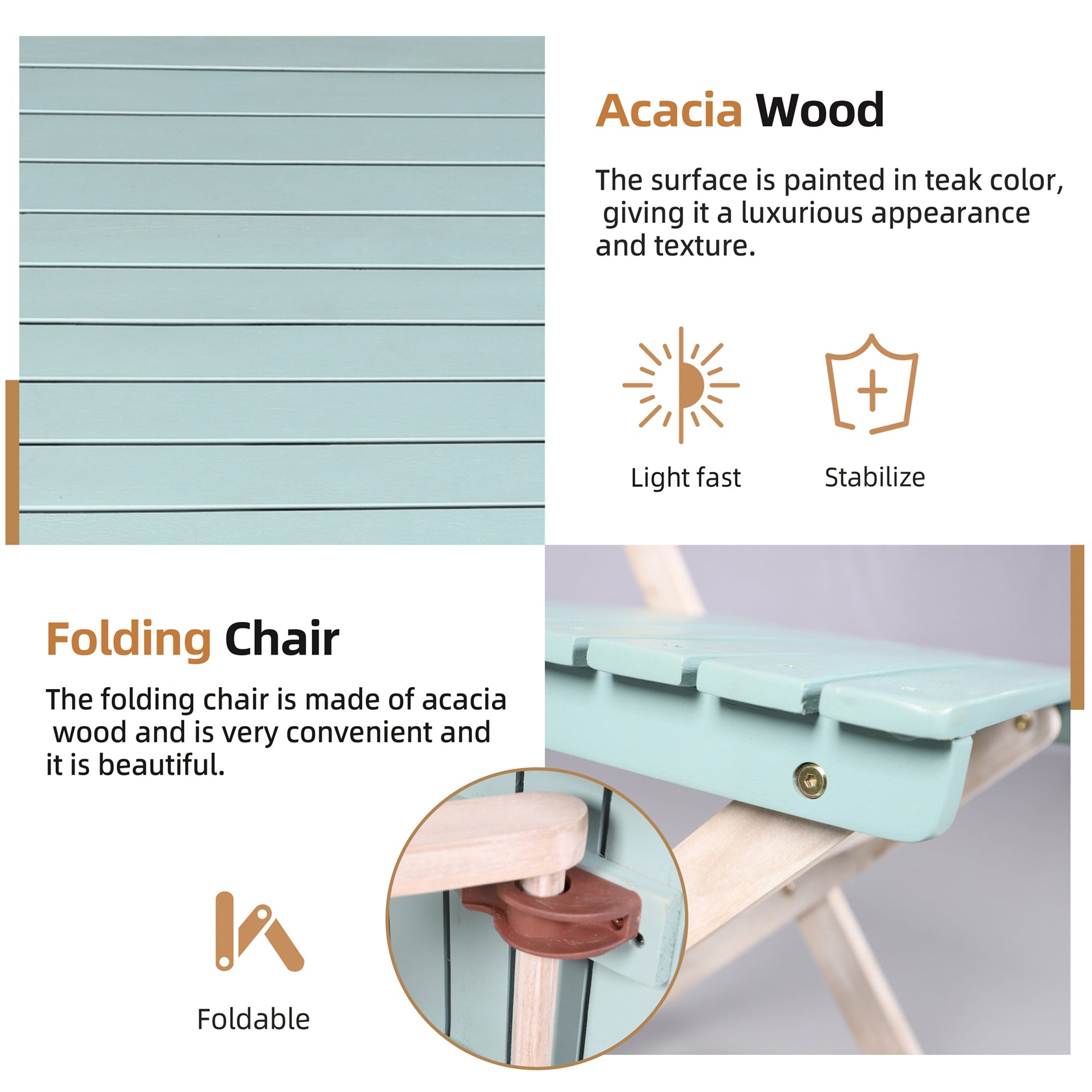 3-Piece Acacia Wood Outdoor Bistro Set with Folding Chairs & Square Table(PAC-2525) - Abrihome