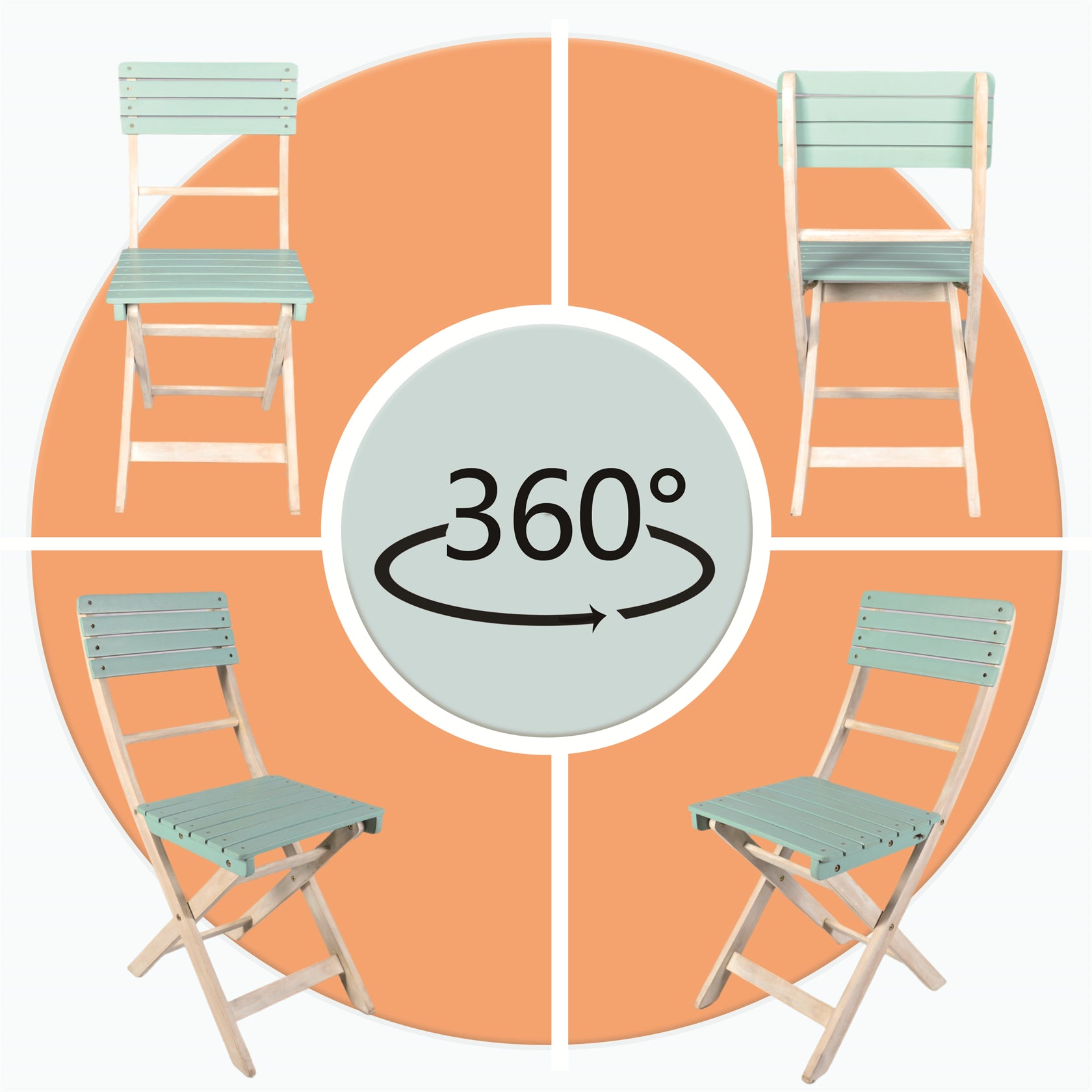 3-Piece Acacia Wood Outdoor Bistro Set with Folding Chairs & Square Table(PAC-2525) - Abrihome