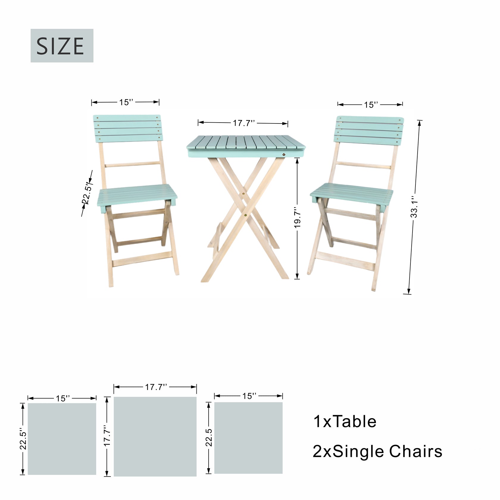 3-Piece Acacia Wood Outdoor Bistro Set with Folding Chairs & Square Table(PAC-2525) - Abrihome