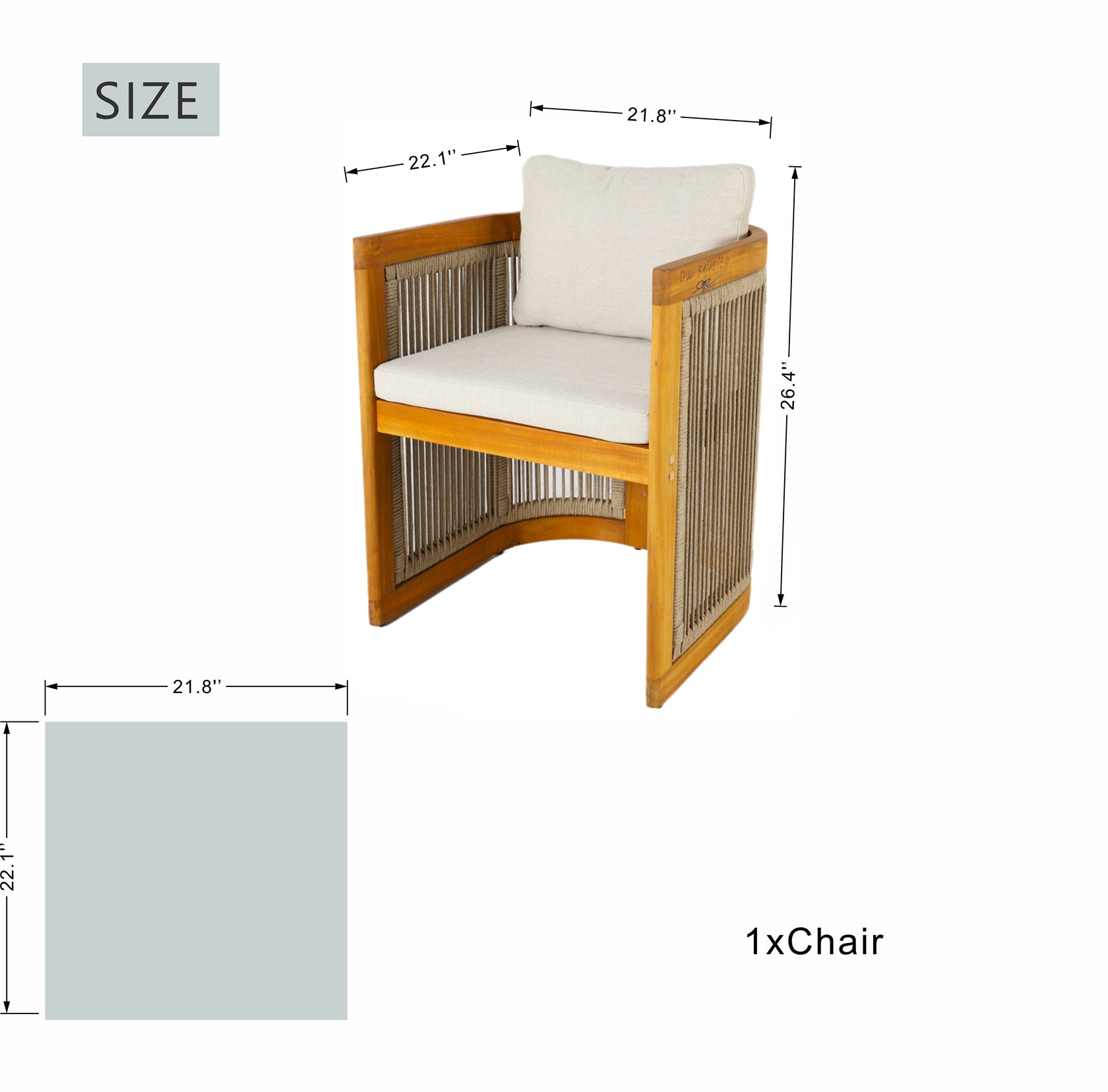 6-Seat Acacia Wood Outdoor Dining Set with Cushions(PAD-2517-TA+SC*6) - Abrihome