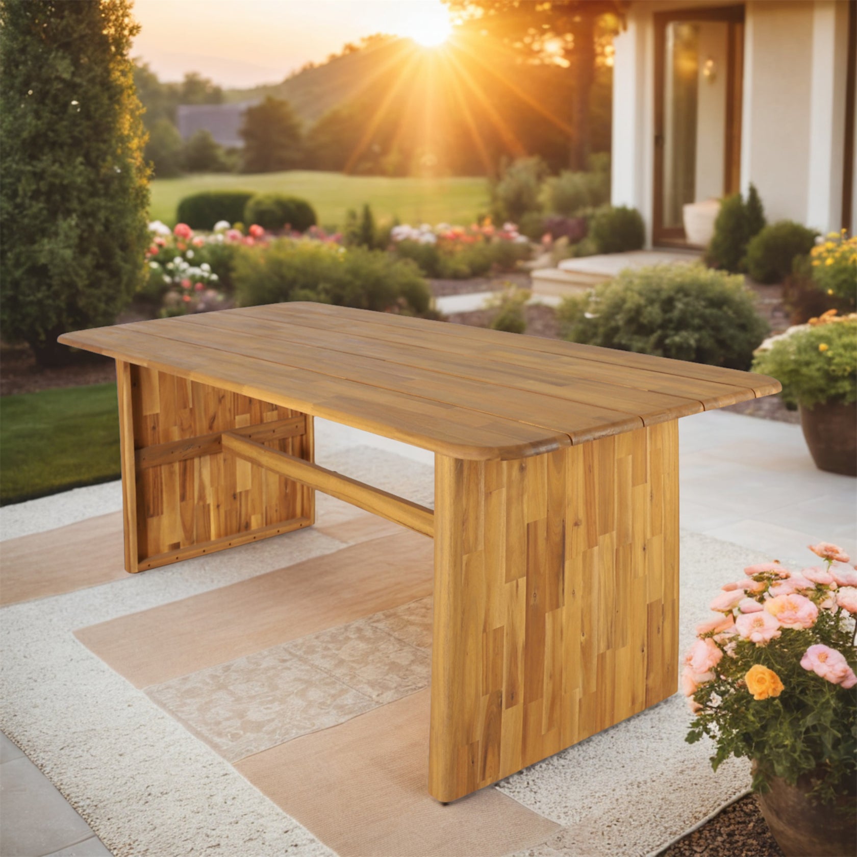 6-Seat Acacia Wood Outdoor Dining Set with Cushions(PAD-2517-TA+SC*6) - Abrihome