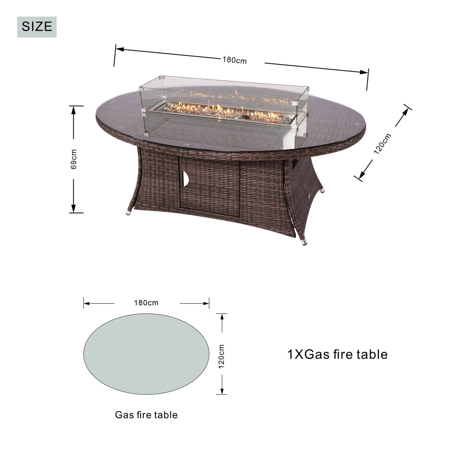 6-Seat Brown Outdoor Fire Pit Dining Set with Oval Gas Fire Pit Table(PAG-1106O-SET) - Abrihome