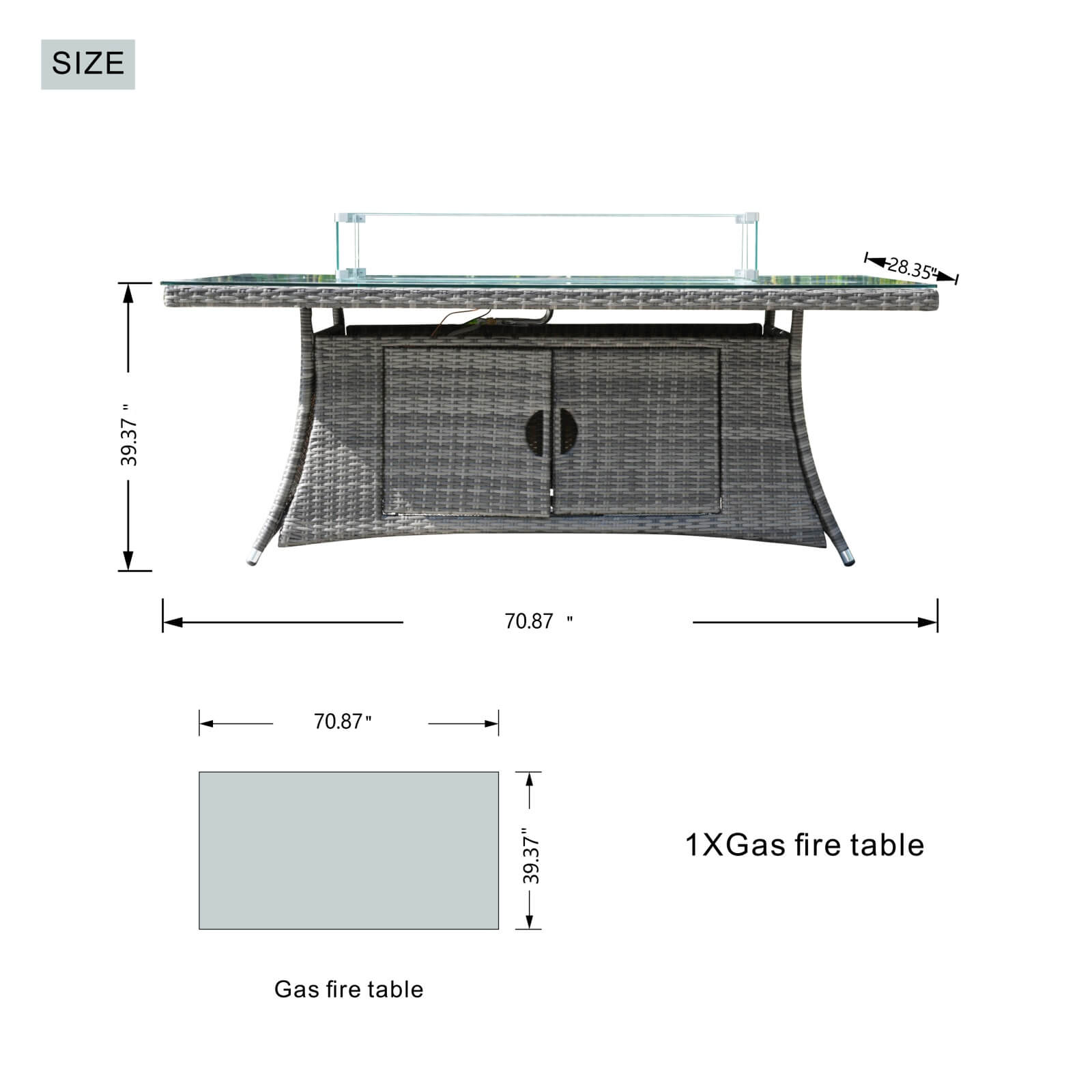 6-Seat Outdoor Fire Pit Dining Set with Rectangle Fire Pit Table  (PAG-1106R-SET) - Abrihome