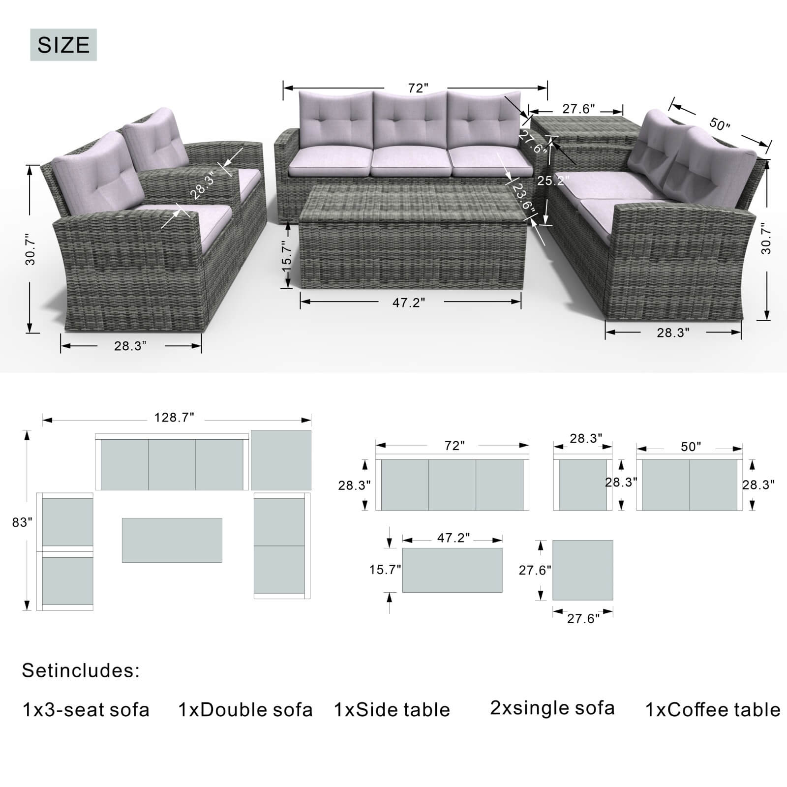 7-Seat Patio Sofa Set with Built-in Storage Boxes (PAS-1503-SET) - Abrihome
