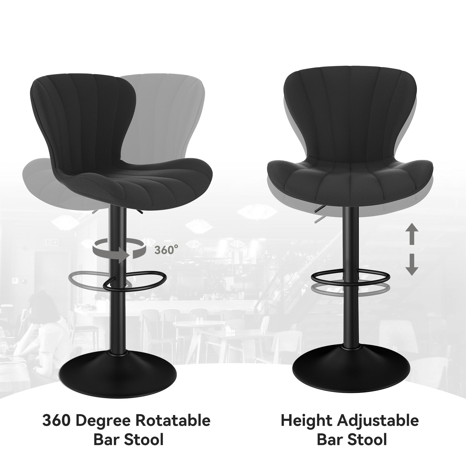 Set of 2 Bar Stools – 300 lbs Capacity, 360° Swivel, Adjustable Height, Ergonomic Design, Premium PU Leather, Waterproof, Sturdy and Durable