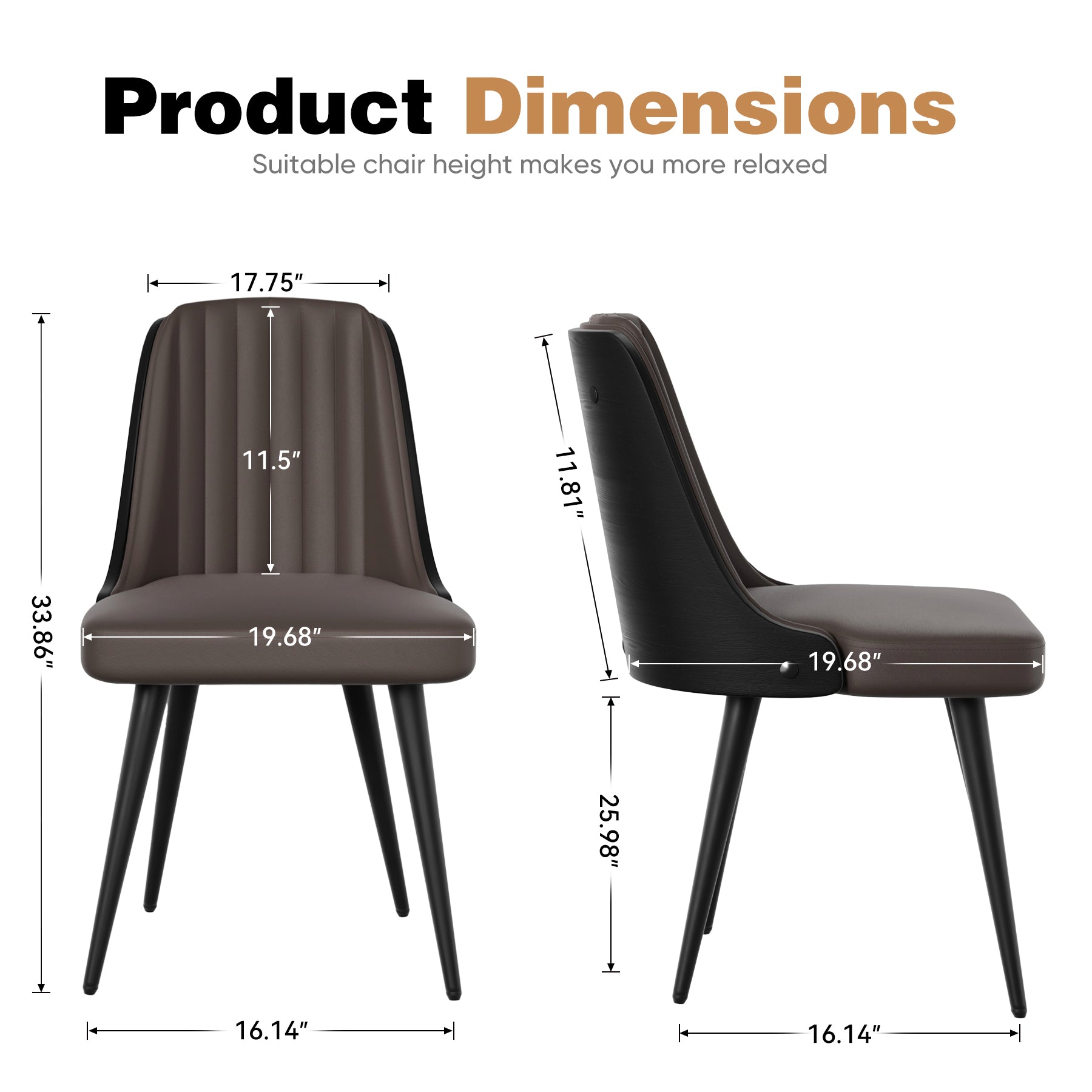 Stylish Dining Chair – Available in Black, Gray, and Brown, Waterproof, Durable, and Comfortable Design