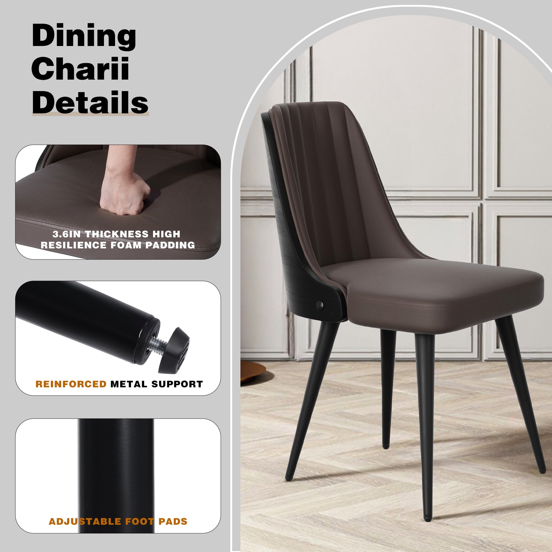 Stylish Dining Chair – Available in Black, Gray, and Brown, Waterproof, Durable, and Comfortable Design